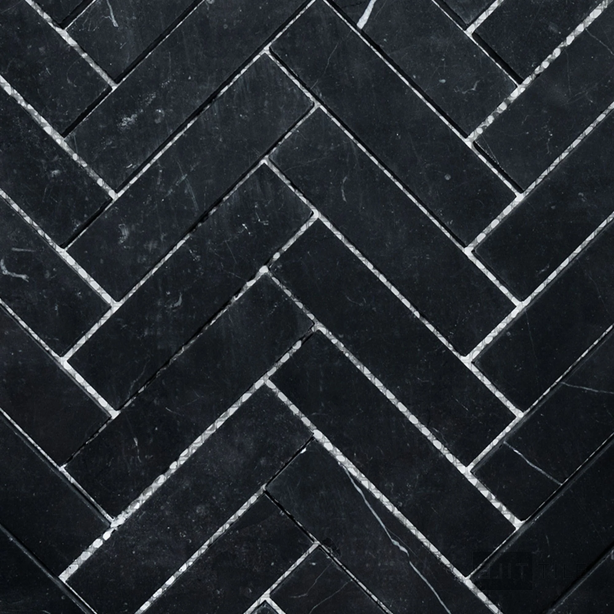 Negro Marquina Marble 1X4 Herringbone Honed Mosaic