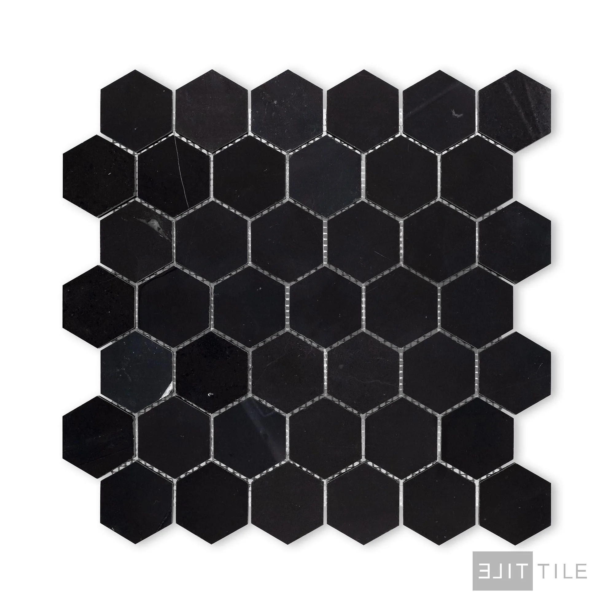 Negro Marquina Marble 2" Hexagon Honed Mosaic - Image 2