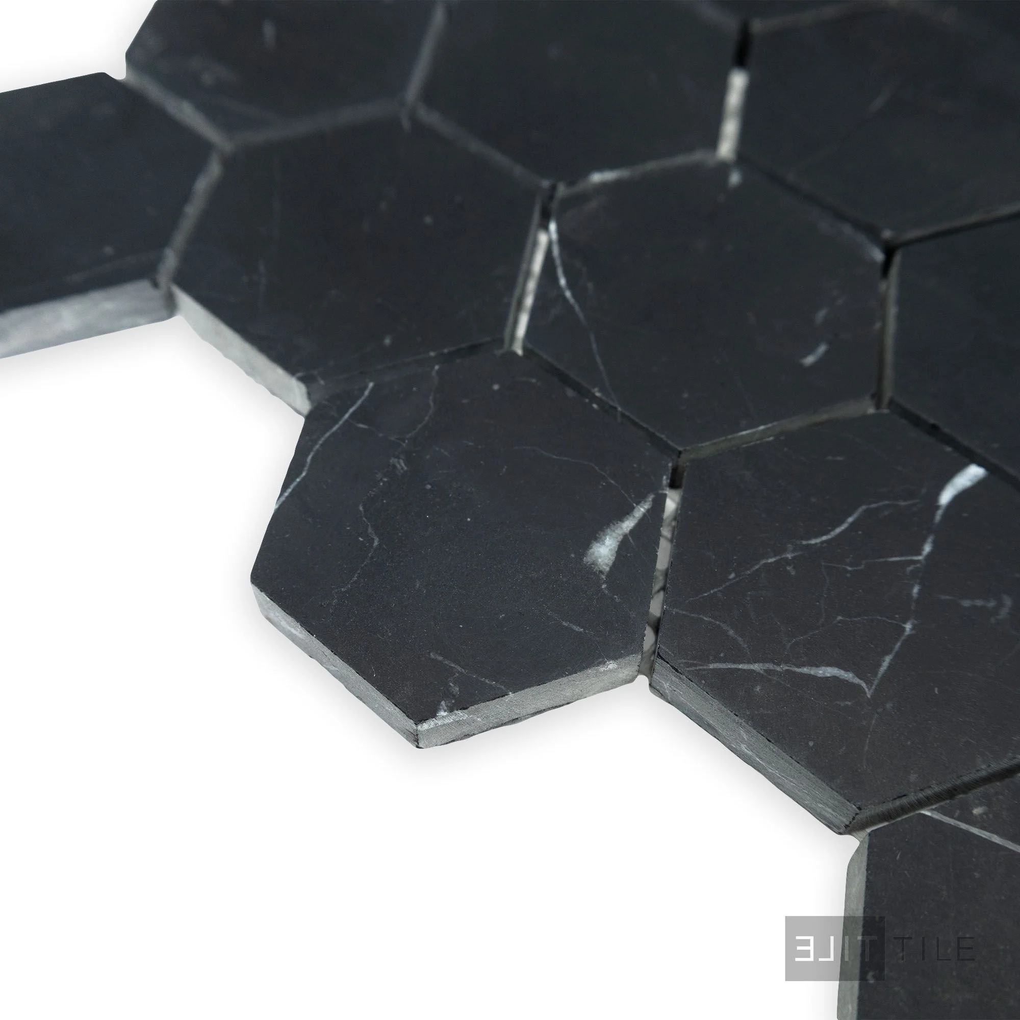 Negro Marquina Marble 2" Hexagon Honed Mosaic - Image 3