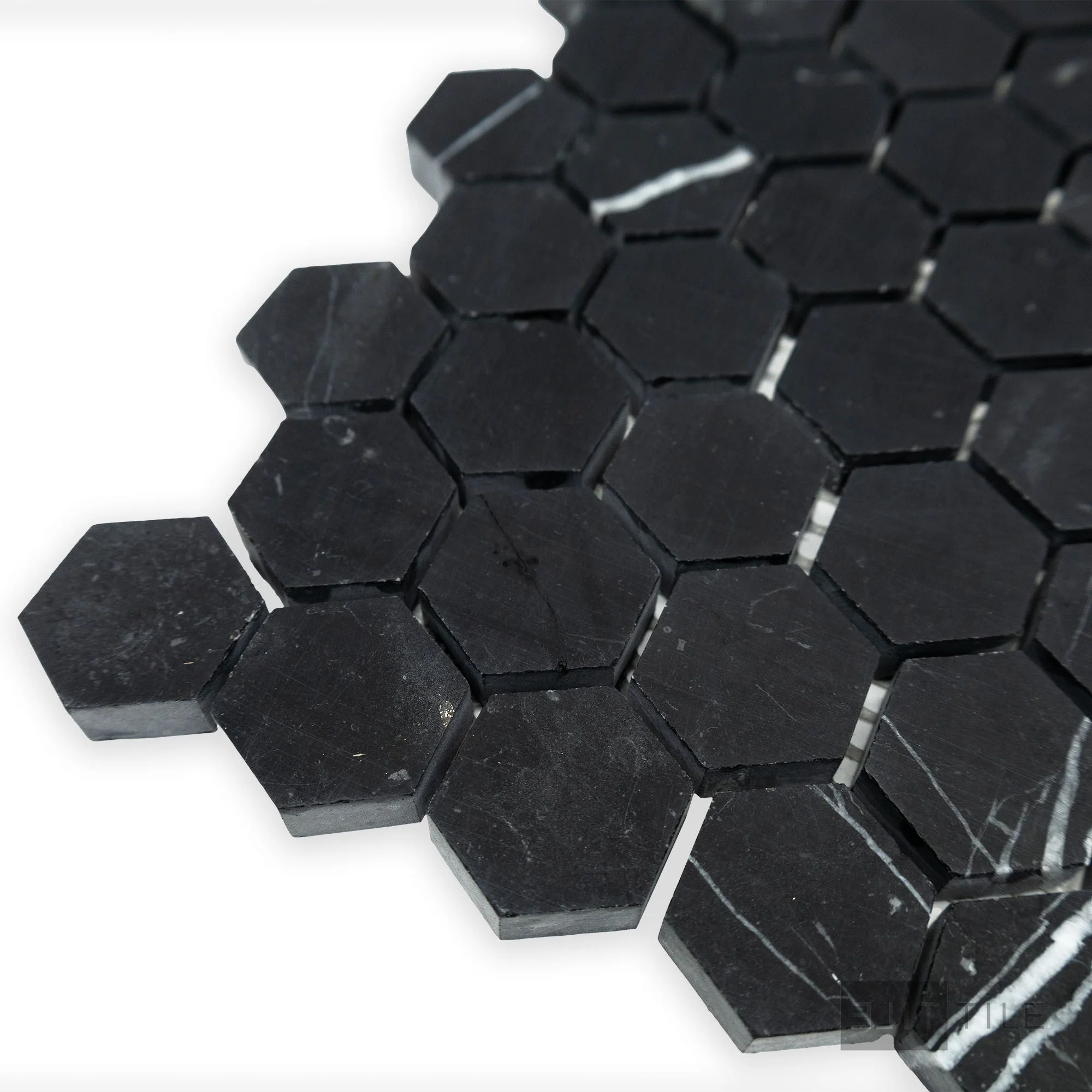 Negro Marquina Marble 1" Hexagon Honed Mosaic - Image 3