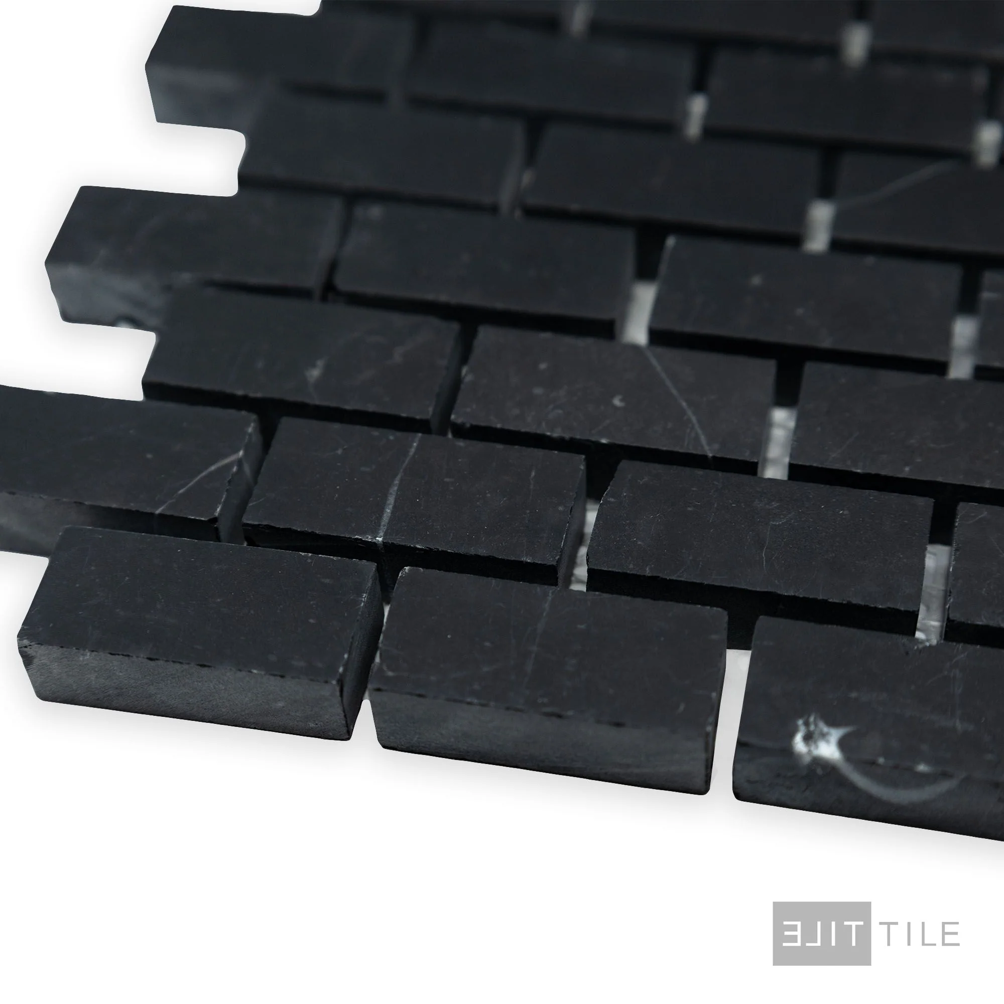 Negro Marquina Marble 5/8X1-1/4 Brick Honed Mosaic - Image 3