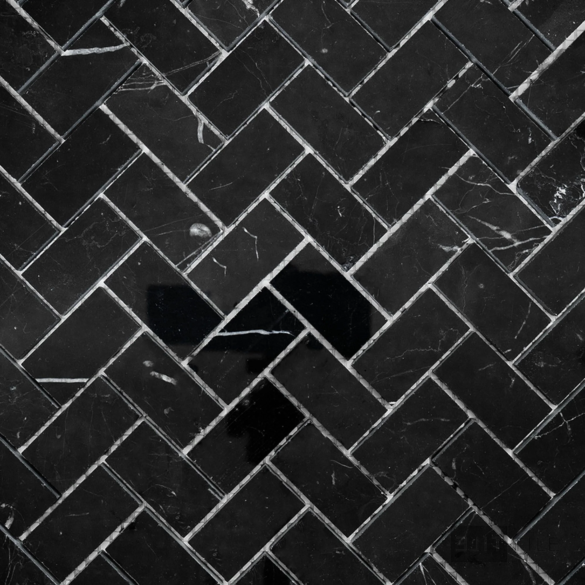 Negro Marquina Marble 1X2 Herringbone Polished Mosaic