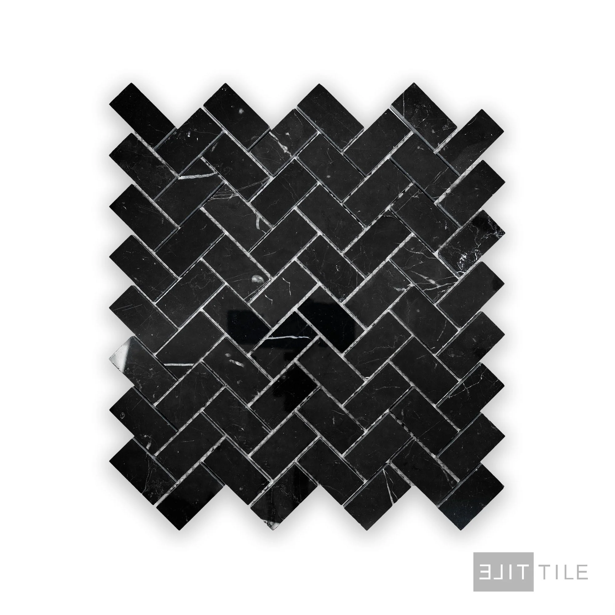 Negro Marquina Marble 1X2 Herringbone Polished Mosaic - Image 2