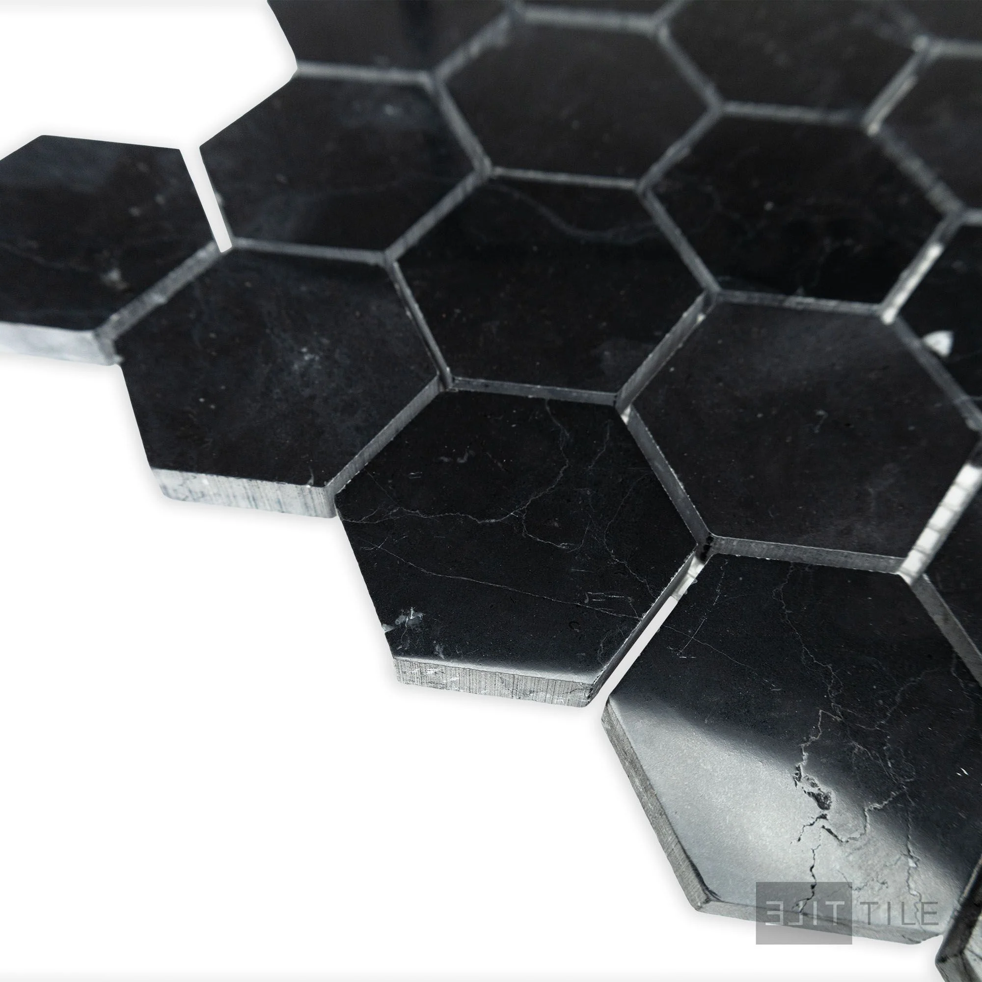 Negro Marquina Marble 2" Hexagon Polished Mosaic - Image 3