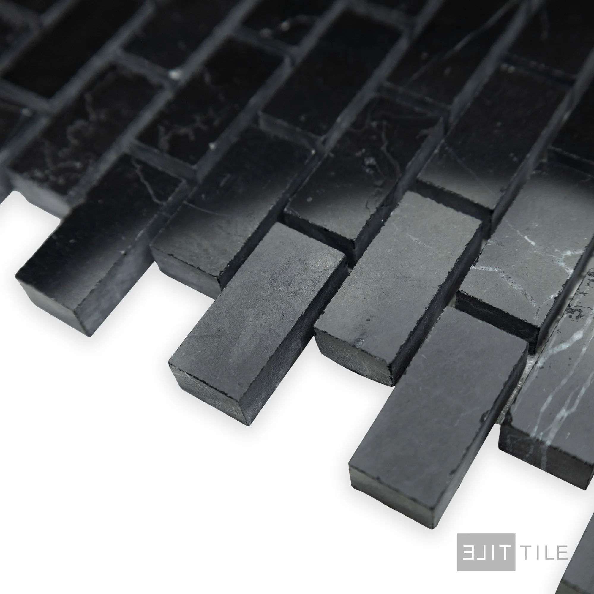 Negro Marquina Marble 5/8X1-1/4 Brick Polished Mosaic - Image 3