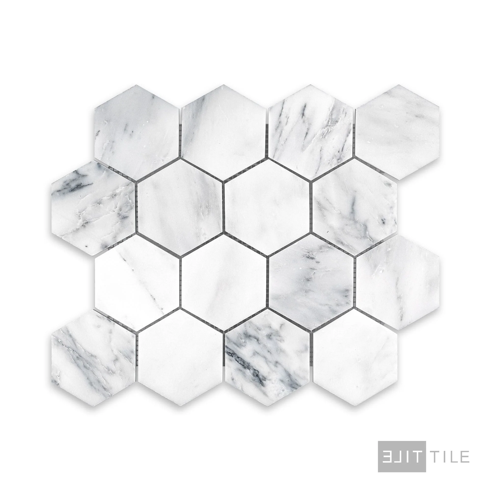 Oriental White Marble 3" Hexagon Honed Mosaic - Image 2