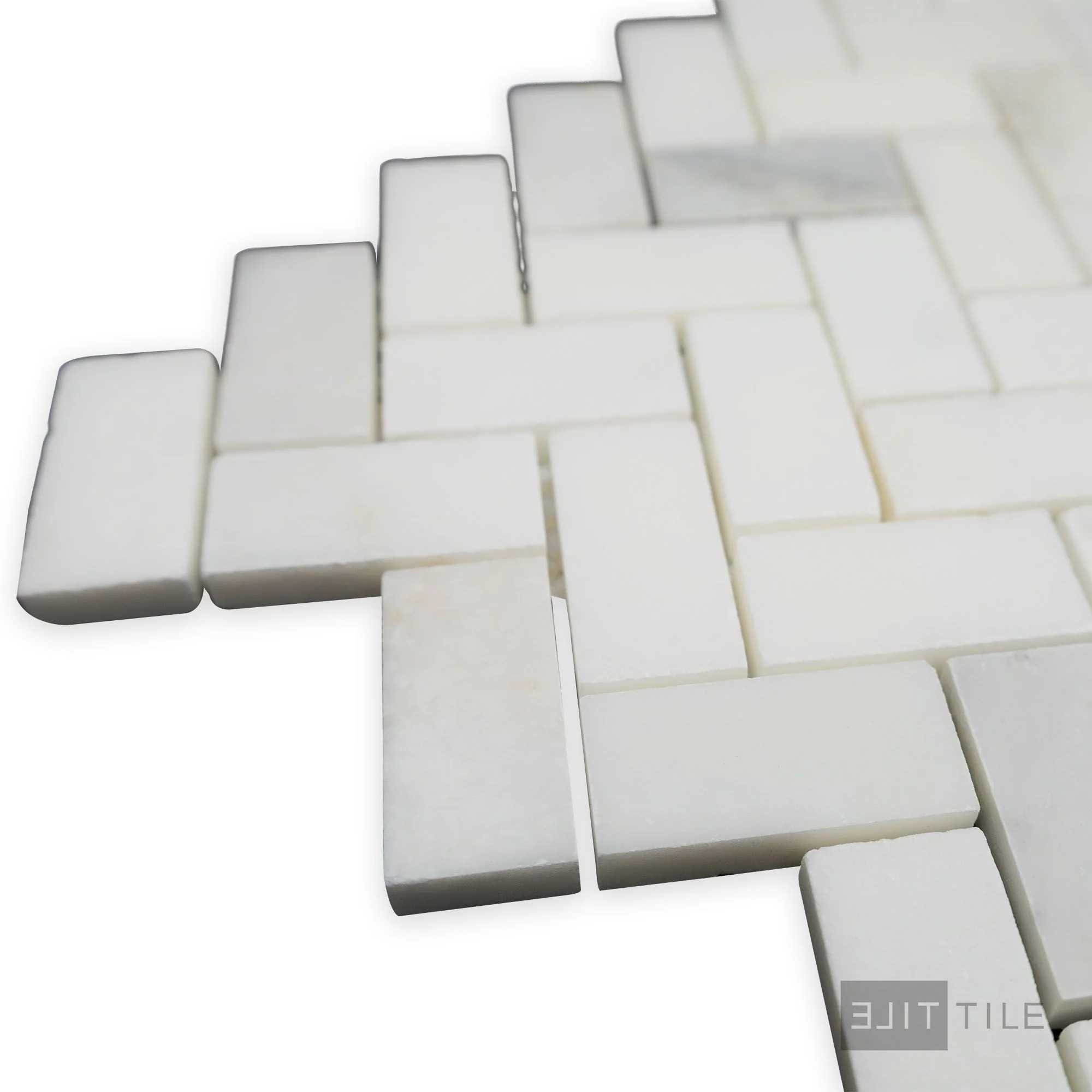 Oriental White Marble 1X2 Herringbone Honed Mosaic - Image 3