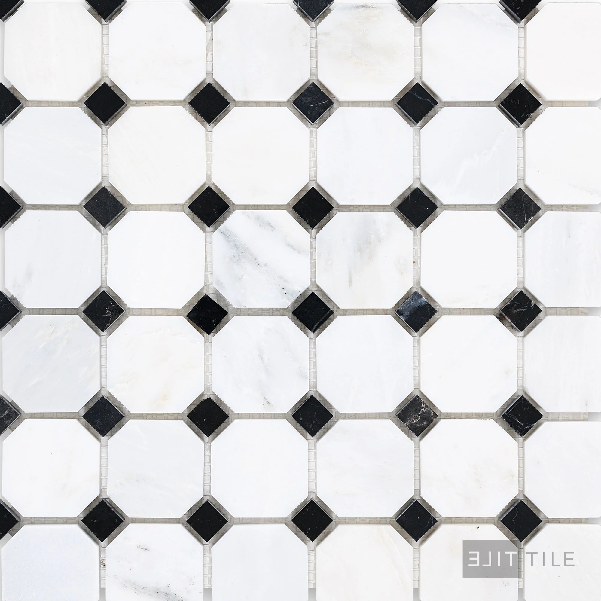Oriental White Marble Octagon W/ Negro Marquina Honed Mosaic