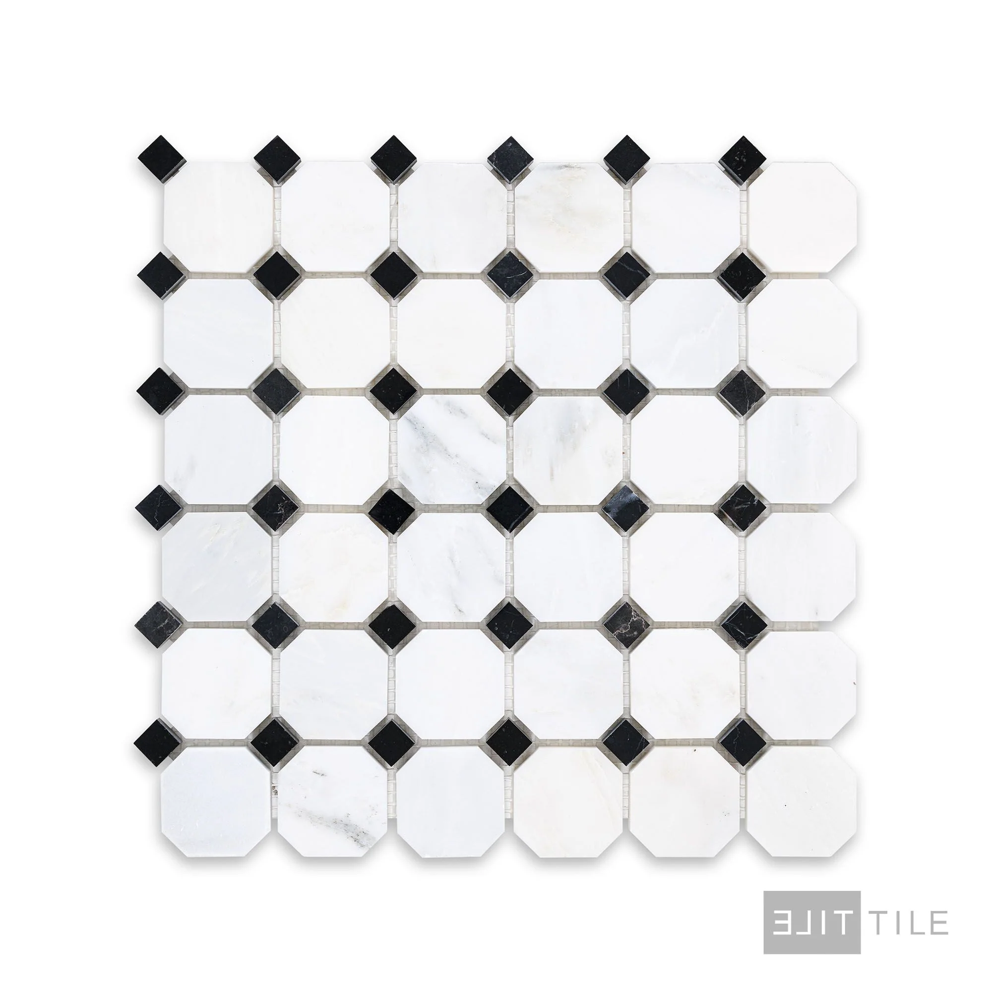 Oriental White Marble Octagon W/ Negro Marquina Honed Mosaic - Image 2