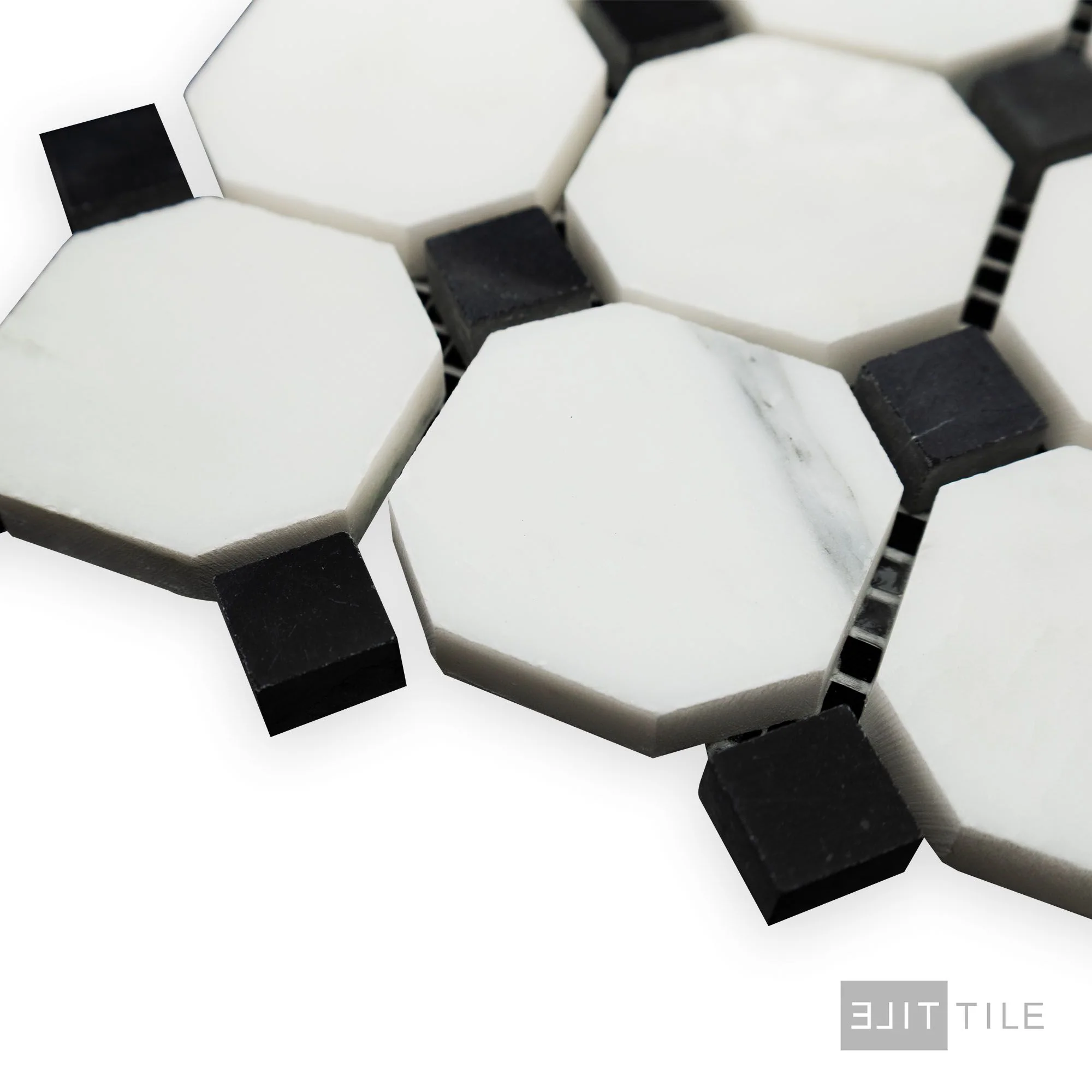 Oriental White Marble Octagon W/ Negro Marquina Honed Mosaic - Image 3