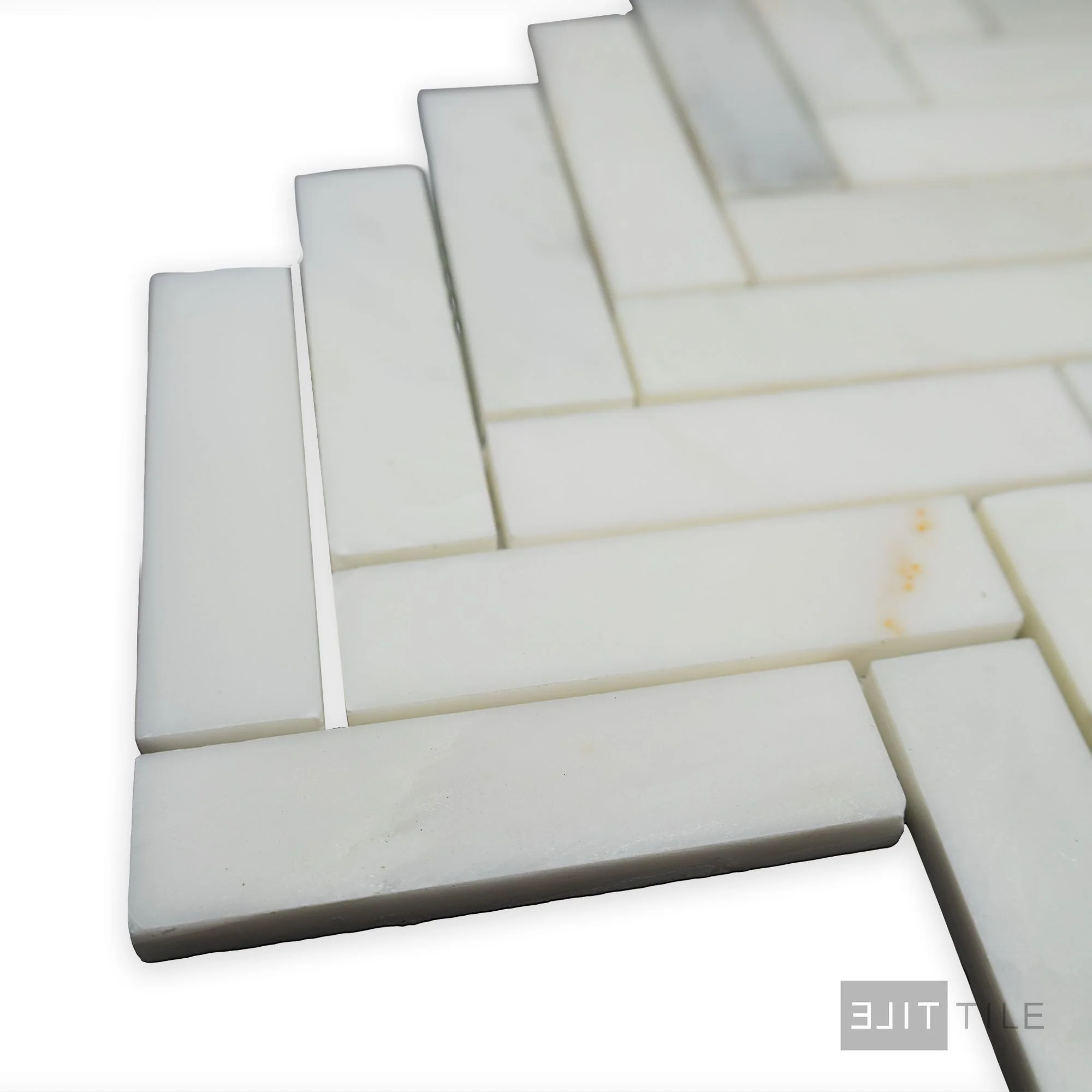 Oriental White Marble 1X3 Herringbone Polished Mosaic - Image 3