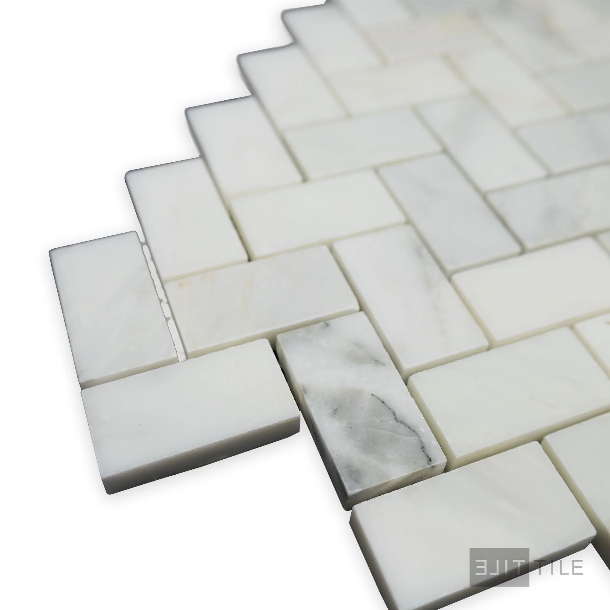 Oriental White Marble 1X2 Herringbone Polished Mosaic - Image 3