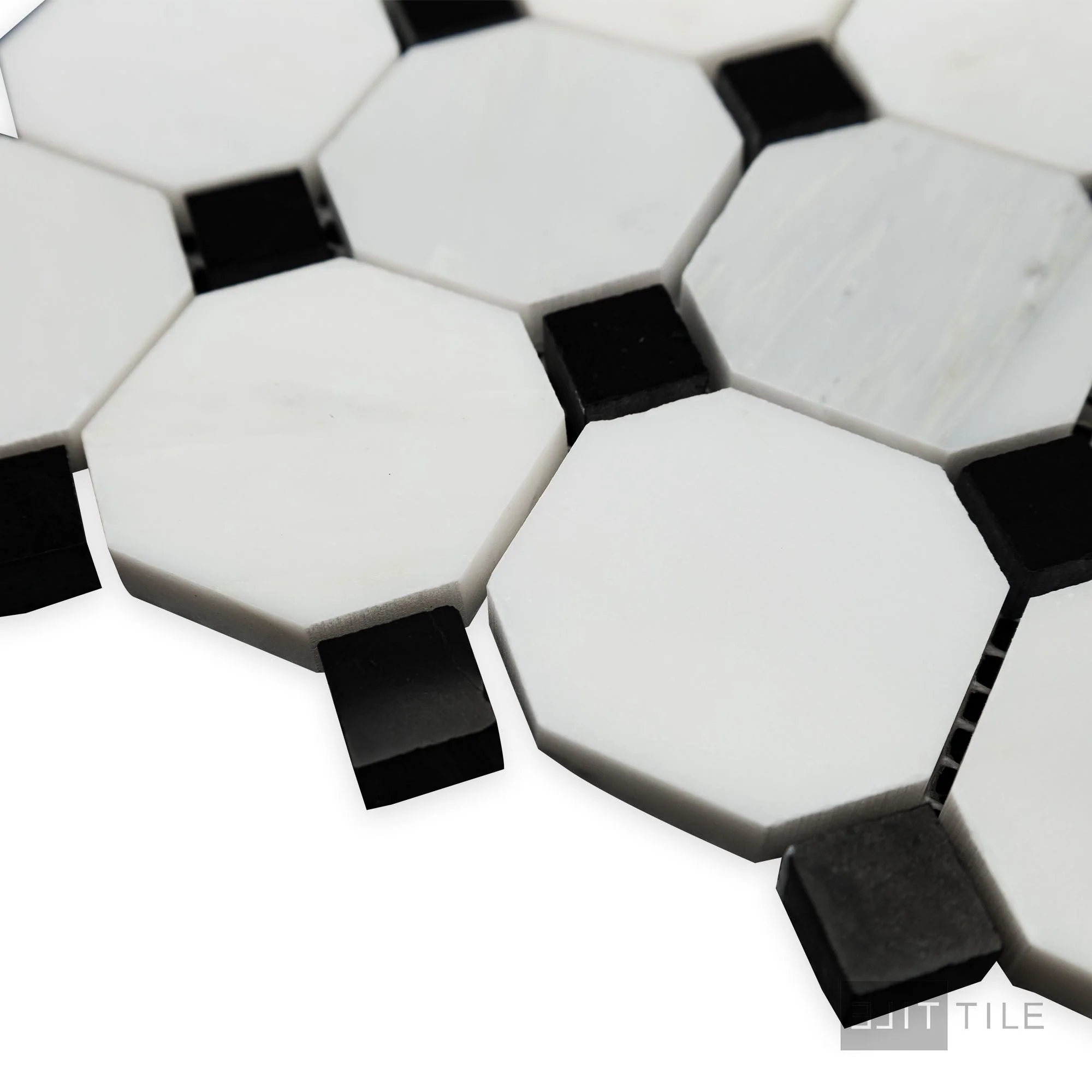 Oriental White Marble Octagon W/ Negro Marquina Polished Mosaic - Image 3