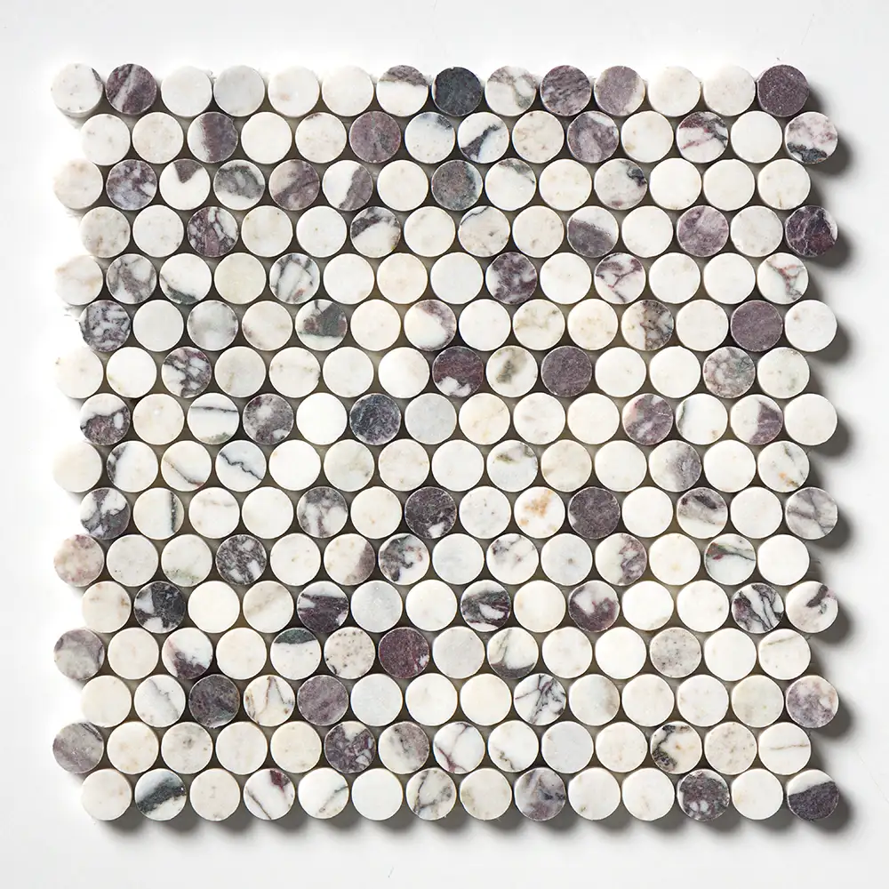 Penny Round Mosaic Collection 11.25X11.75 Calacatta Viola Honed - Image 3