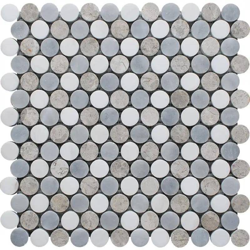 Penny Round Mosaic Collection 10-1/16X11-13/16 Snow White Silver Shadow Allure Honed