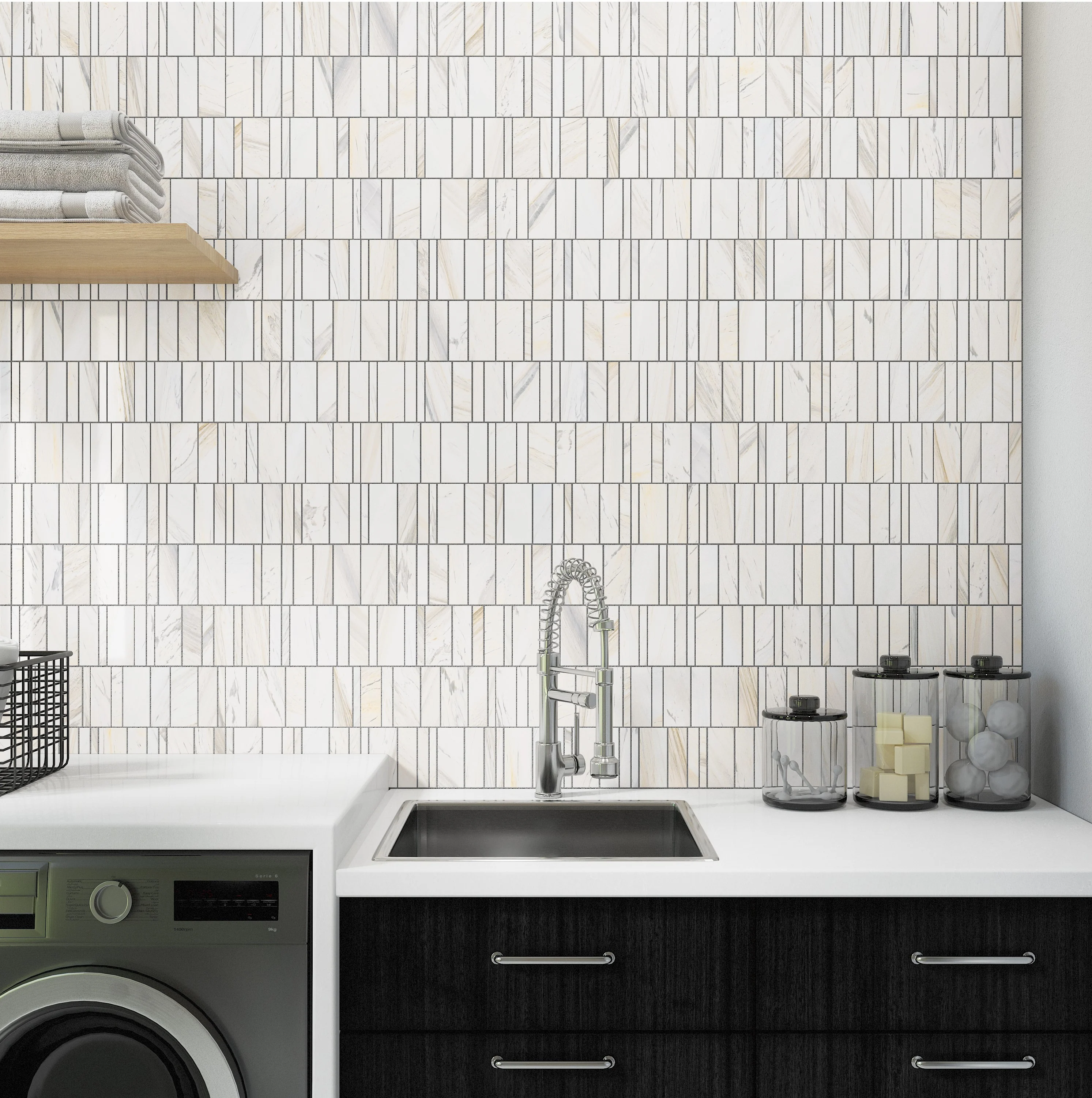 Perfit Mosaix 4" Natural Stone Mosaic 18X12 Namaste & Thassos Honed - Image 2