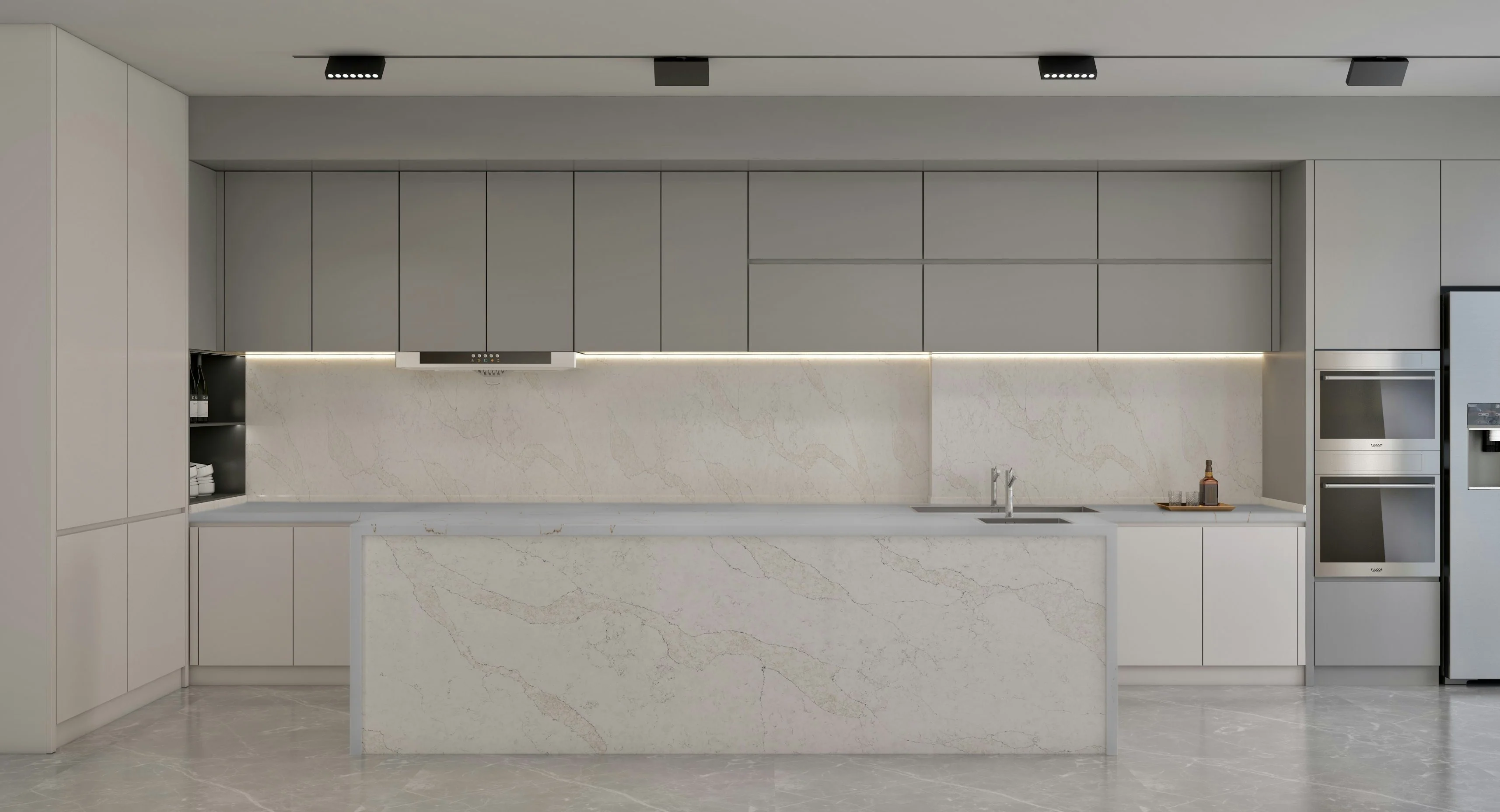 Quartz Prefab Countertop Right 9'X2' Carrara Gold Polished - Image 2