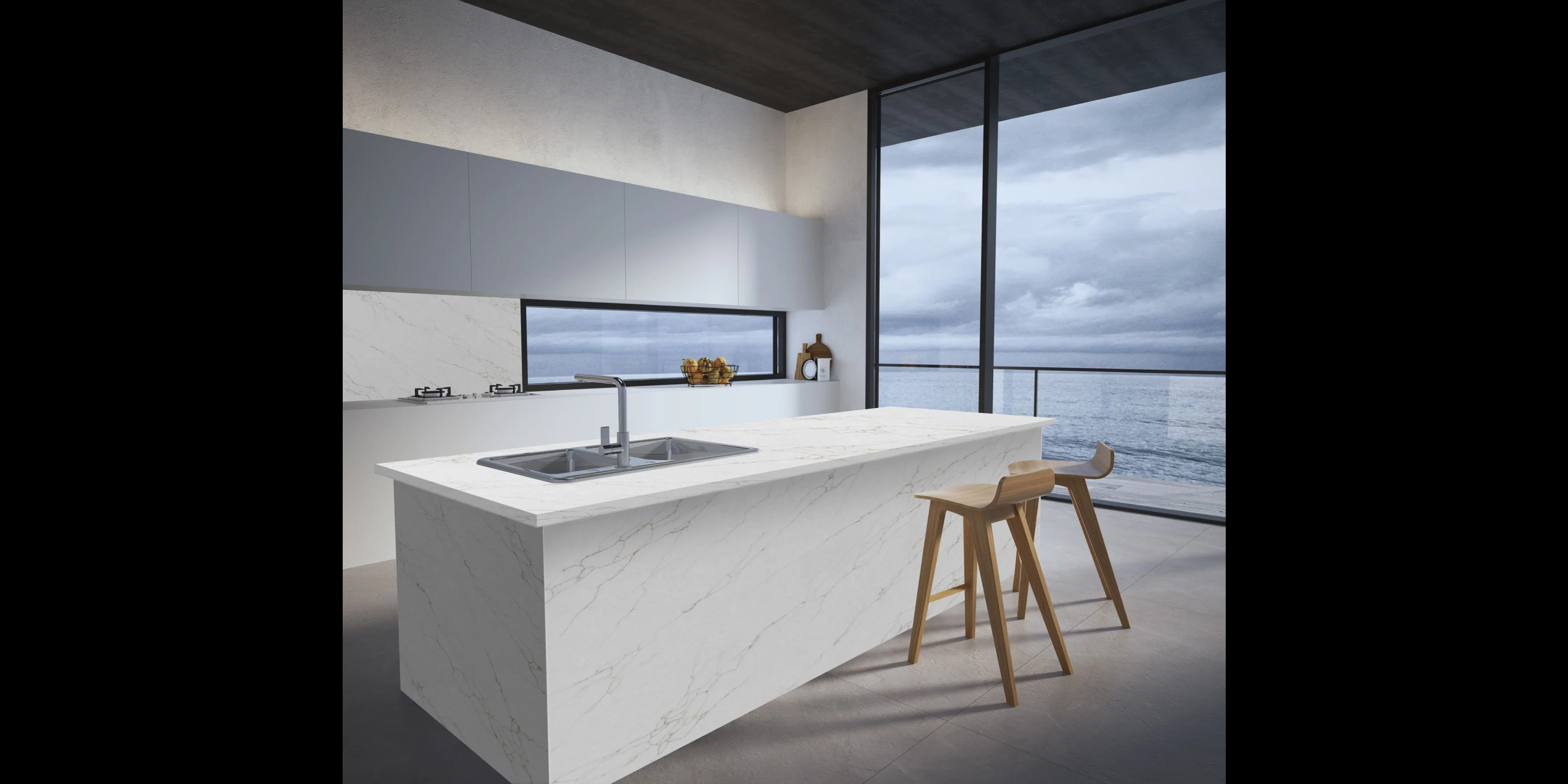 Quartz Prefab Countertop Right 9'X'2' Venation Oro Polished - Image 2