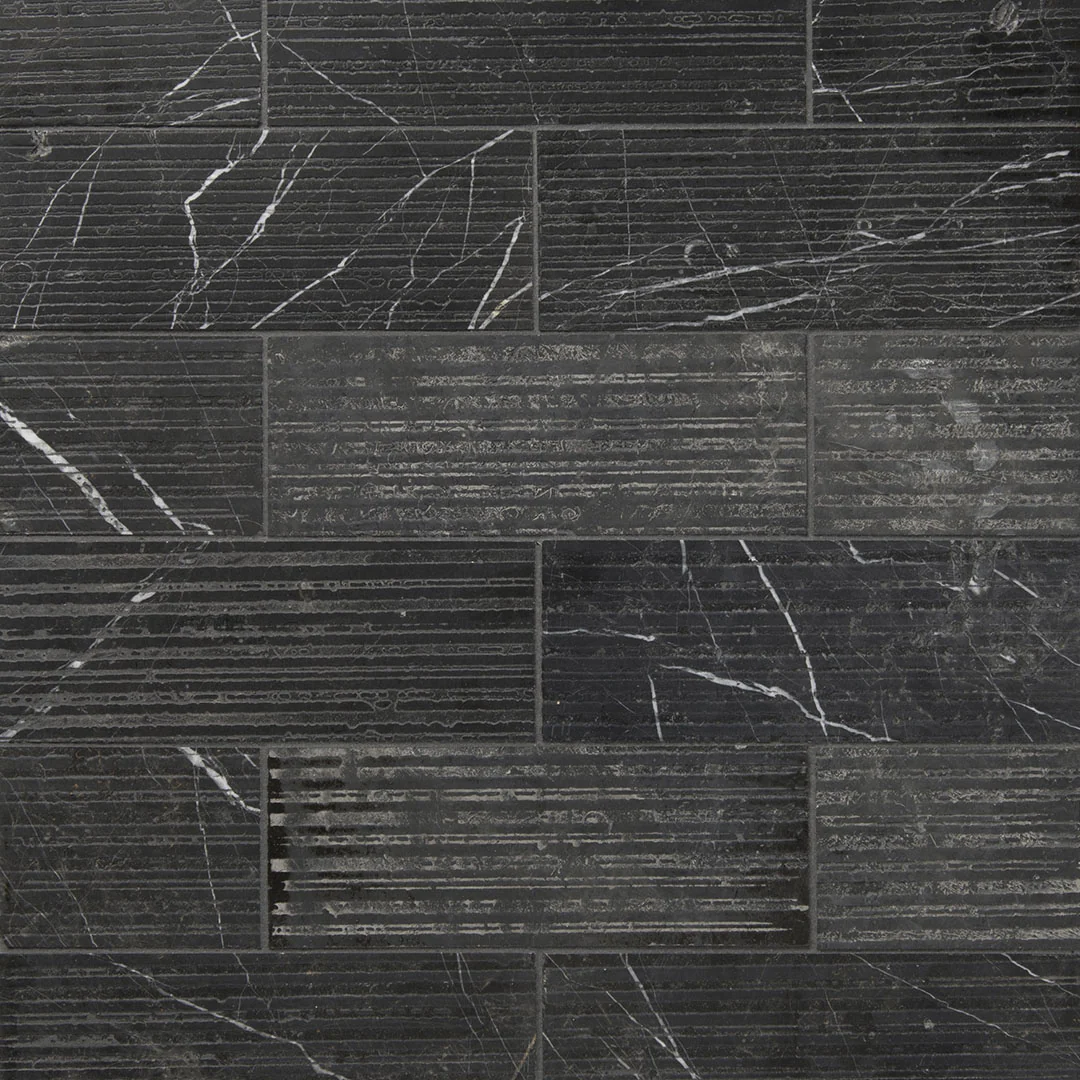 Shift Rake Rectangle Mosaic 3X8 Charcoal Textured