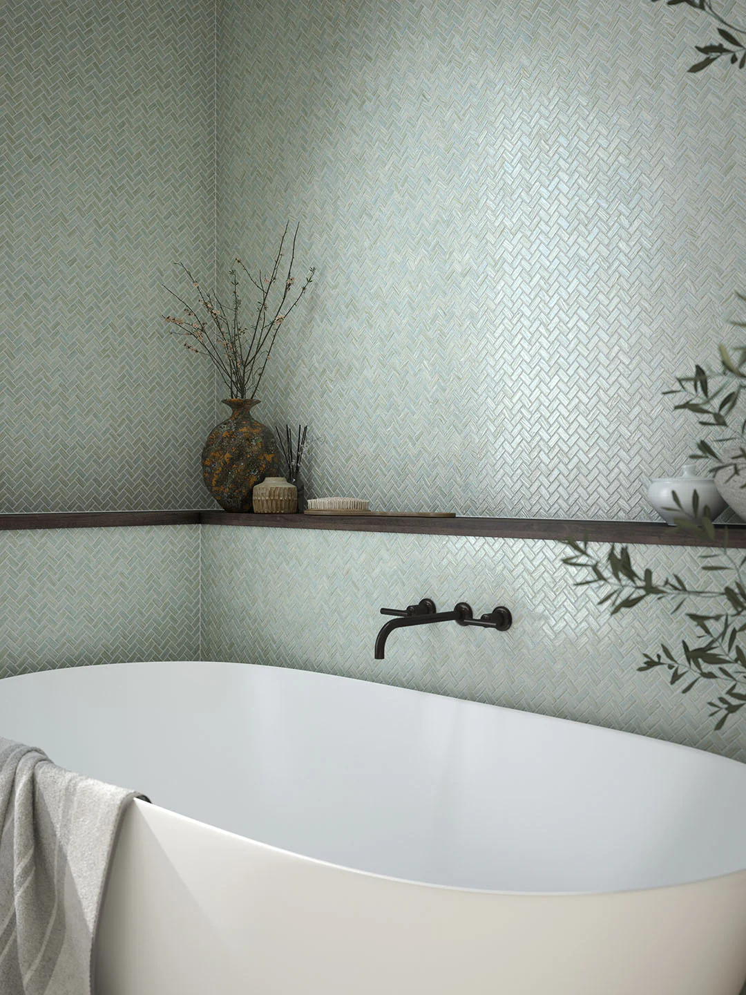 Shimmer Herringbone Mosaic 12X12 Waters Edge Textured - Image 2
