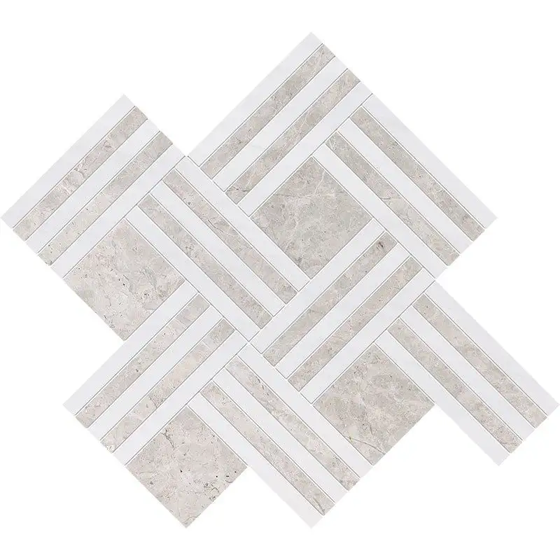 Silver Clouds Marble Maze Basket Mosaic 14-15/16X17-11/16 Silver Clouds Snow White Honed&Polished