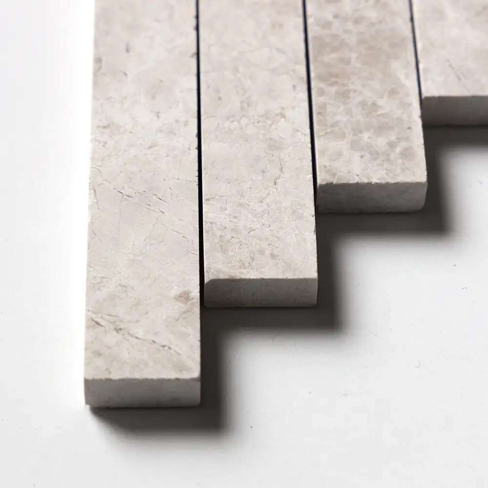 Silver Clouds Marble Large Herringbone Mosaic 12-7/8X12-7/8 Silver Shadow Honed - Image 3