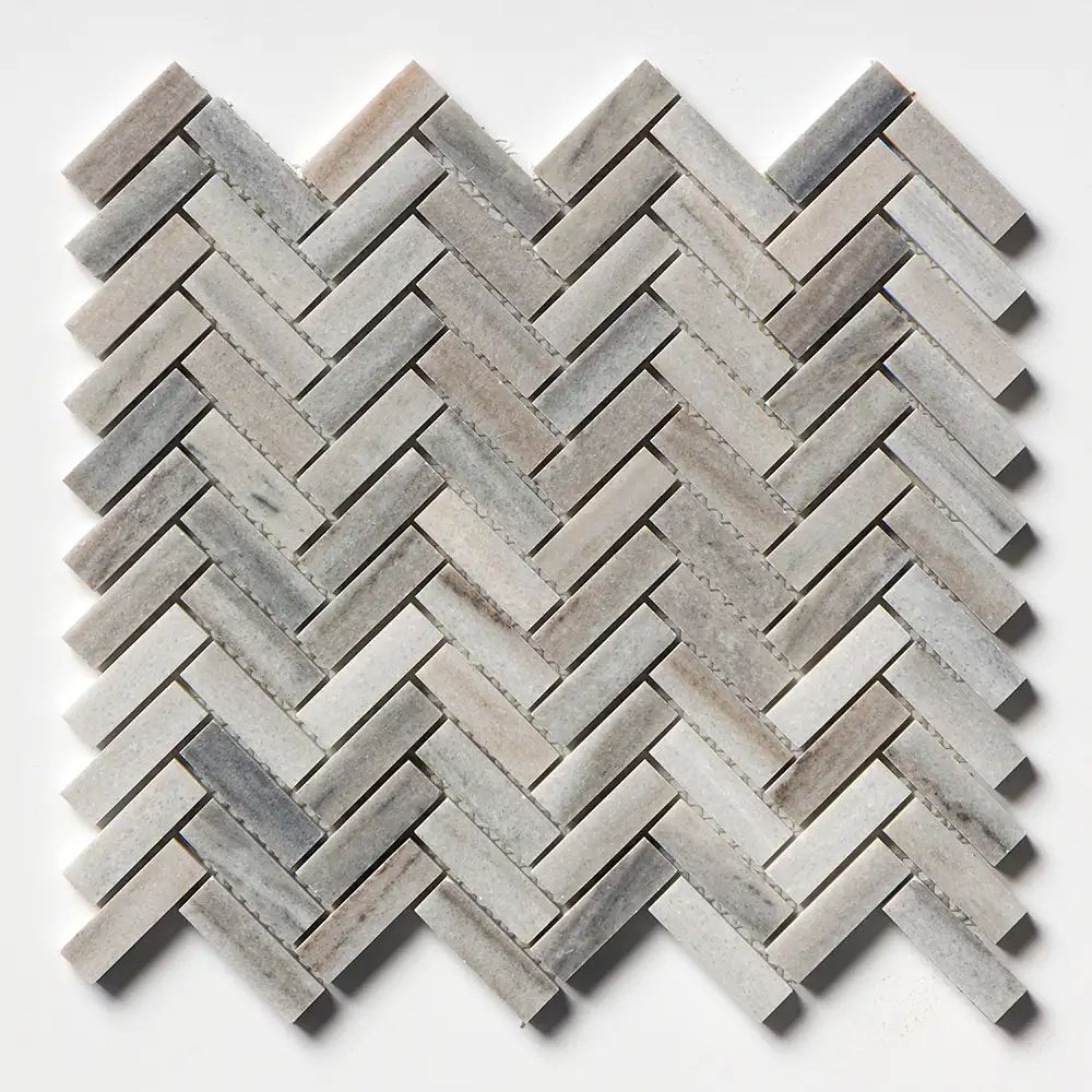 Skyline Honed Marble 5/8X3 Herringbone Mosaic 12X12 Skyline Honed - Image 2