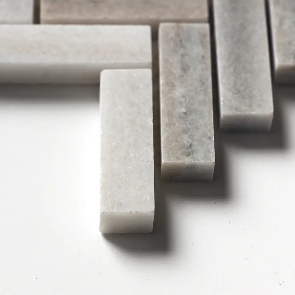 Skyline Honed Marble 5/8X3 Herringbone Mosaic 12X12 Skyline Honed - Image 3