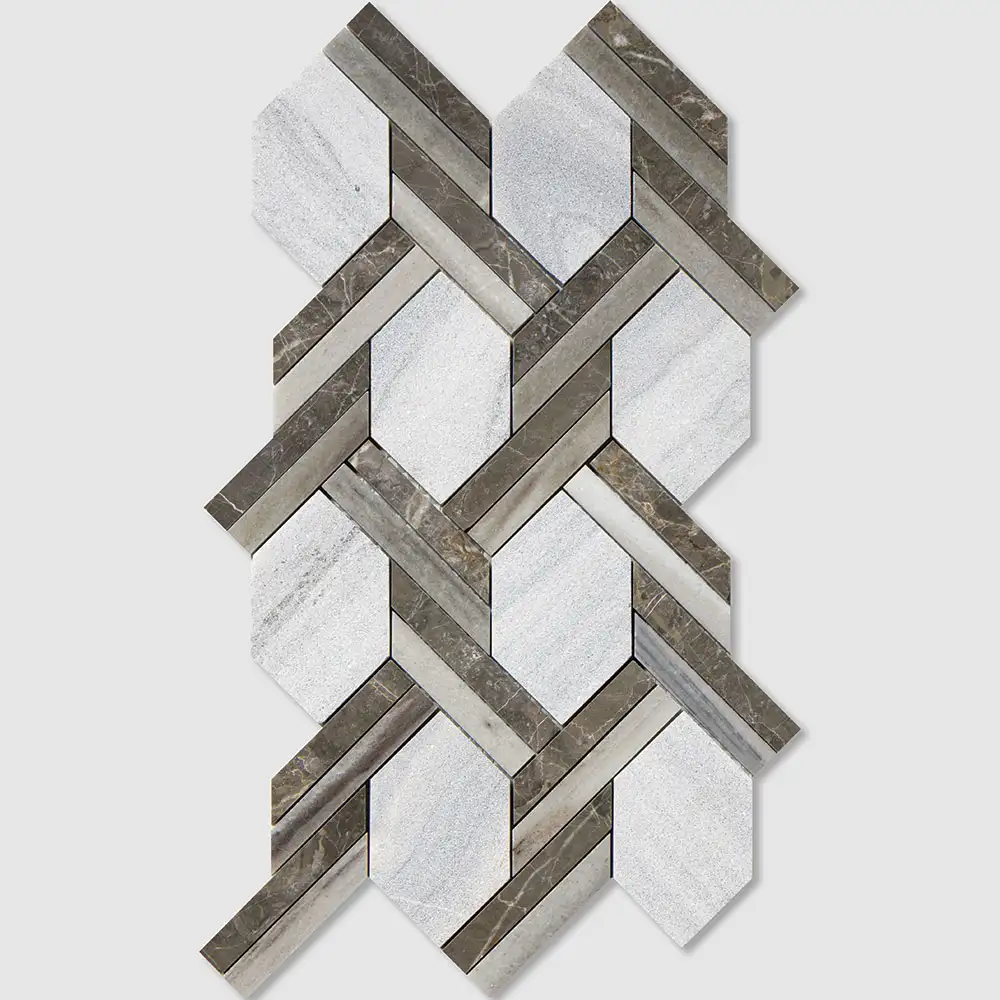 Skyline Leather Marble Braided Hexagon Mosaic 12-1/16X12-1/16 Skyline Silver Multi Finish