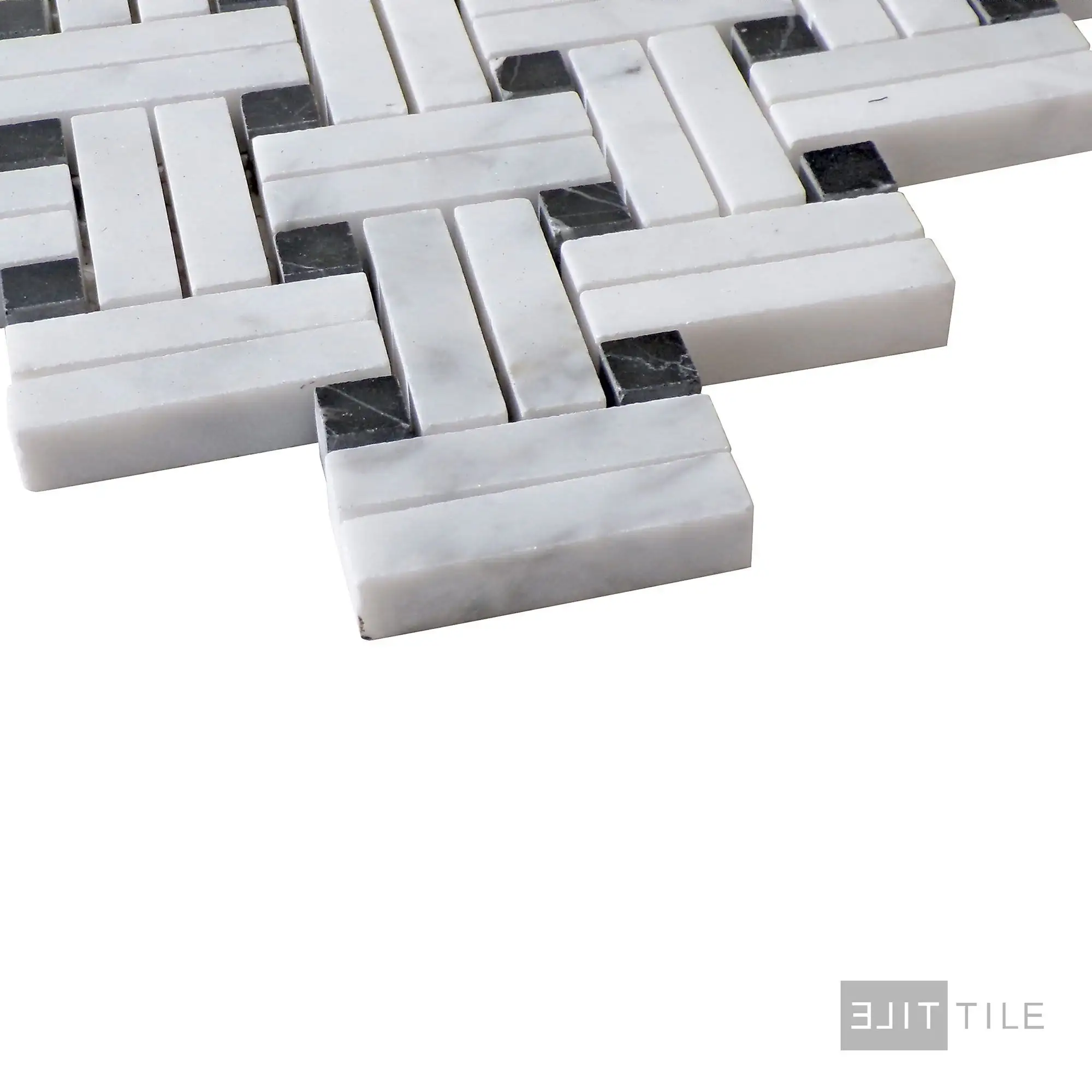 Sto-Re 5/8X2 Stanza Marble Mosaic 11X11 Carrara W/. Black Dot Polished - Image 3