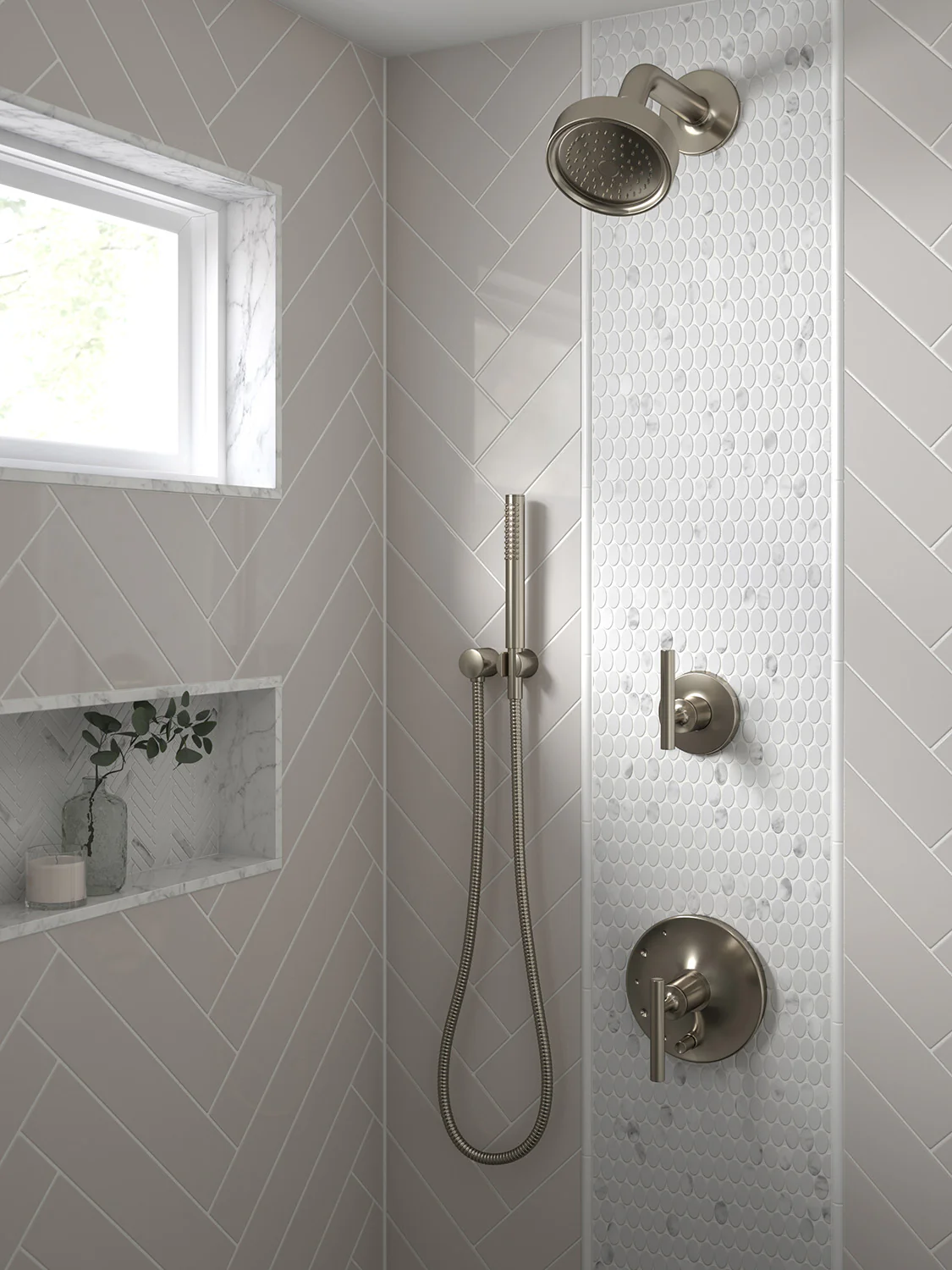 Studio Marble Impressions Herringbone Mosaic 12X12 Grey/White Honed - Image 2