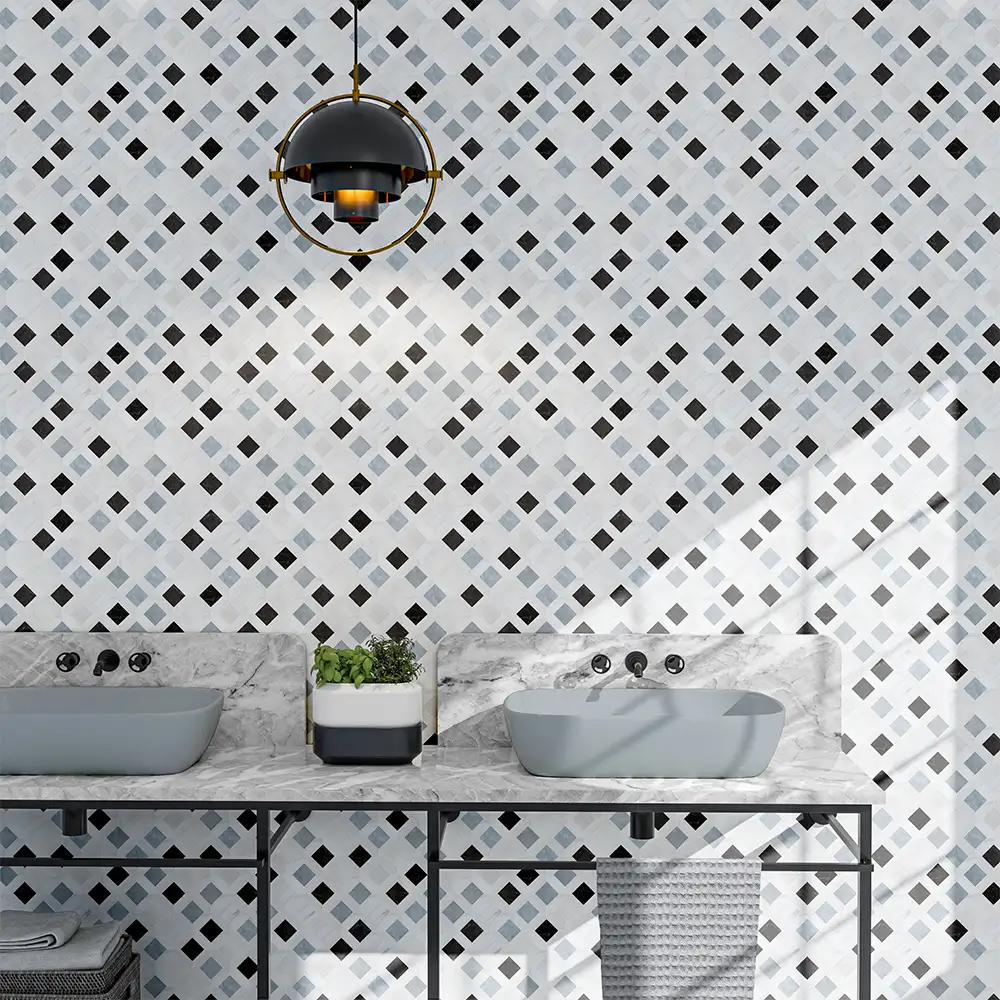 Tessa Louna Mosaic 13-7/8X14 Allure Iris Black Bianco Dolomiti Honed - Image 2