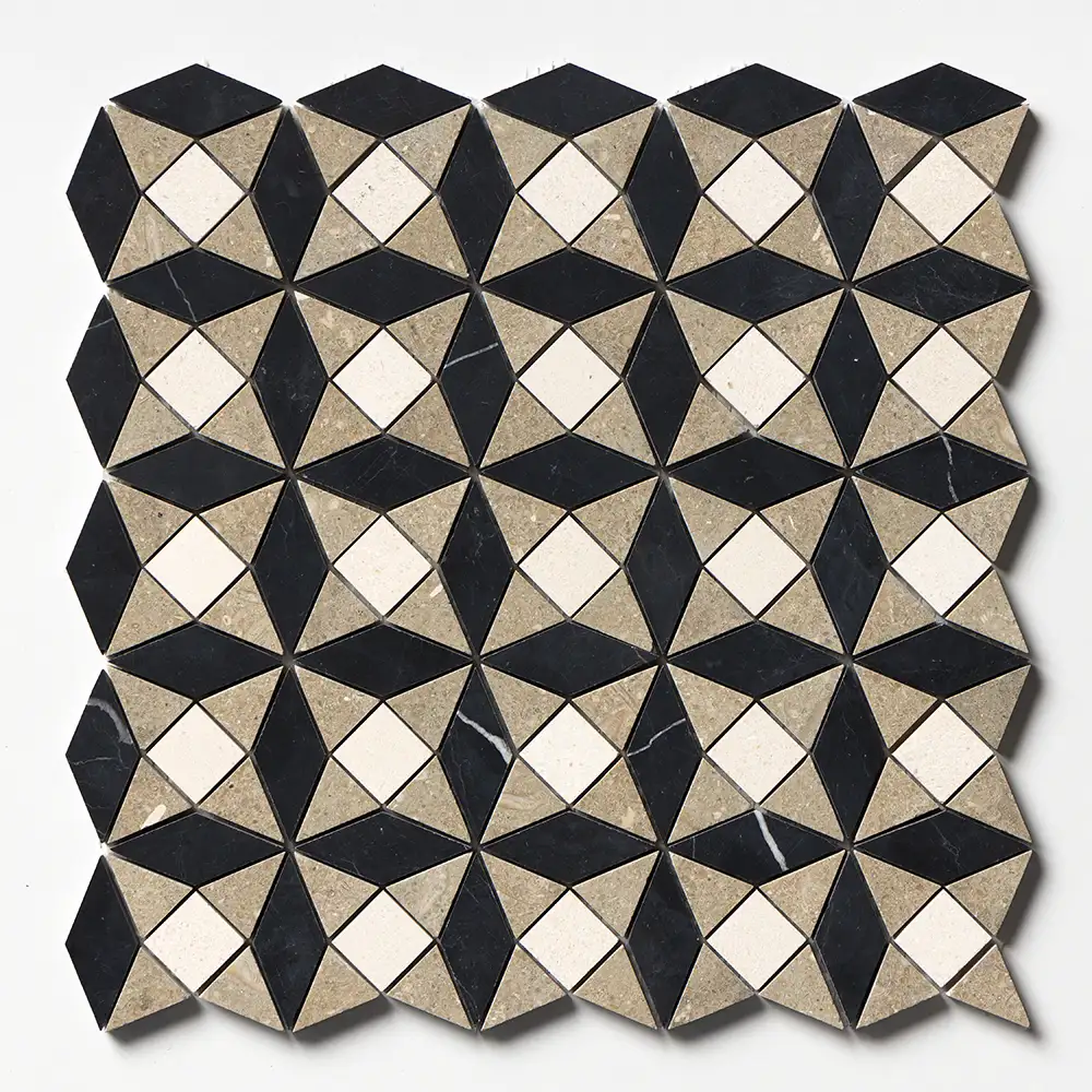 Tessa Ghaya Mosaic 12-5/8X12-5/8 Black Champagne Olive Green Honed - Image 3