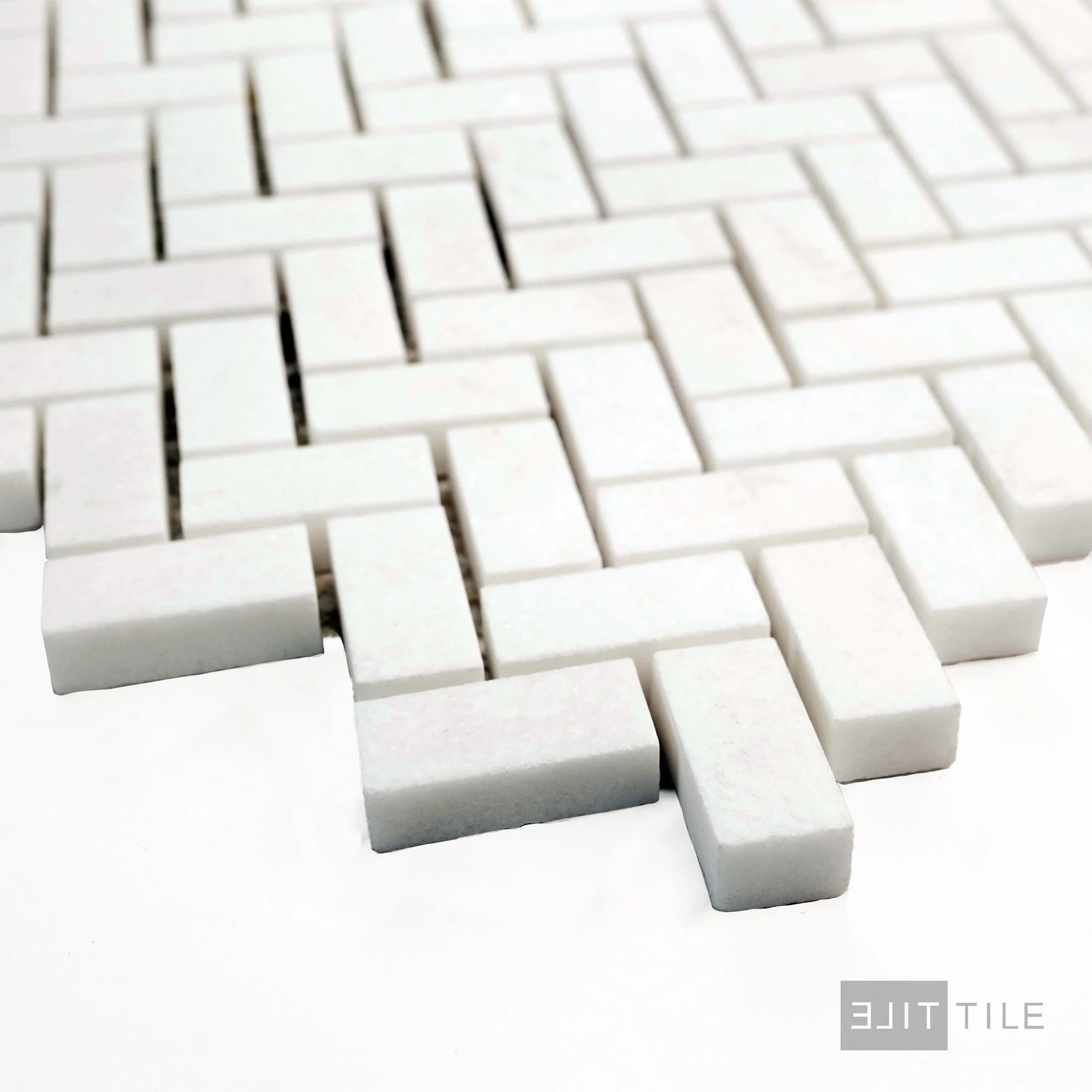 Thassos White Marble 5/8X1-1/4 Herringbone Honed Mosaic - Image 3