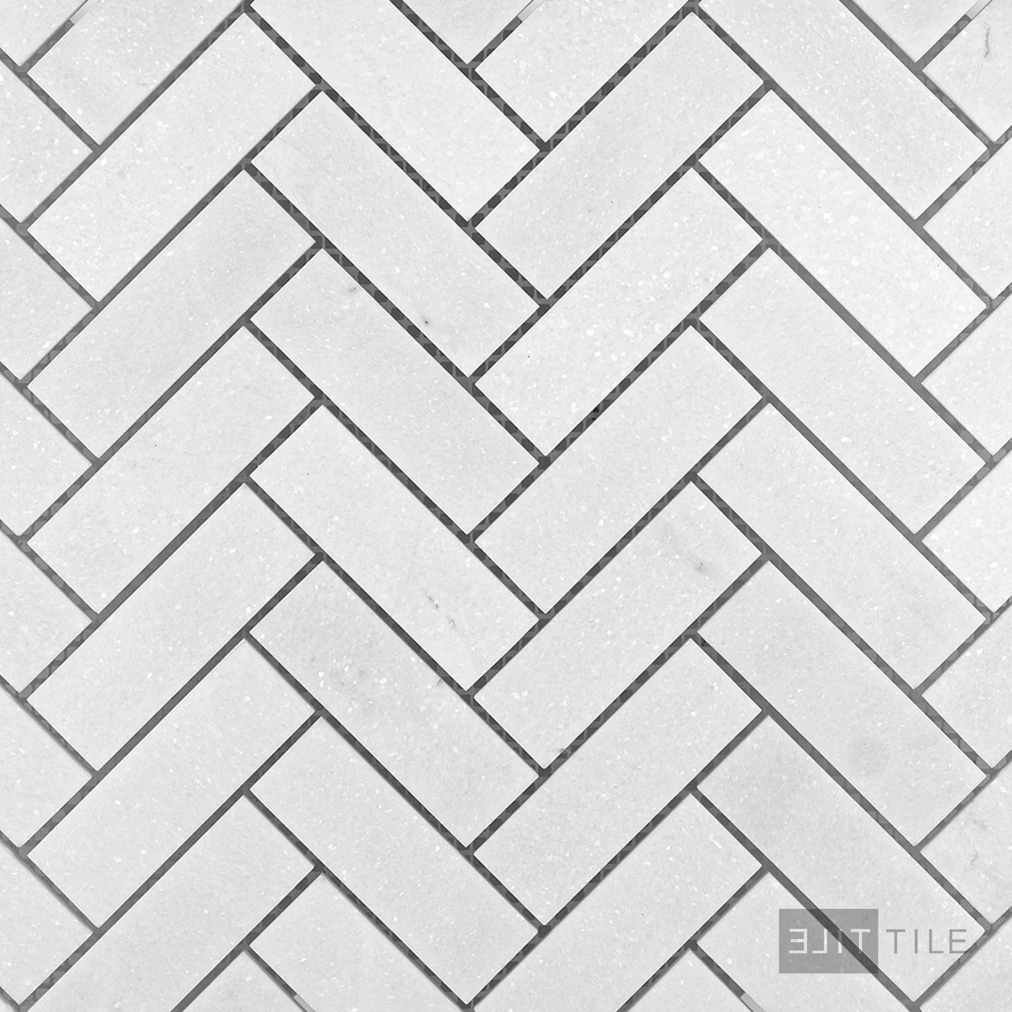 Thassos White Marble 1X3 Herringbone Honed Mosaic