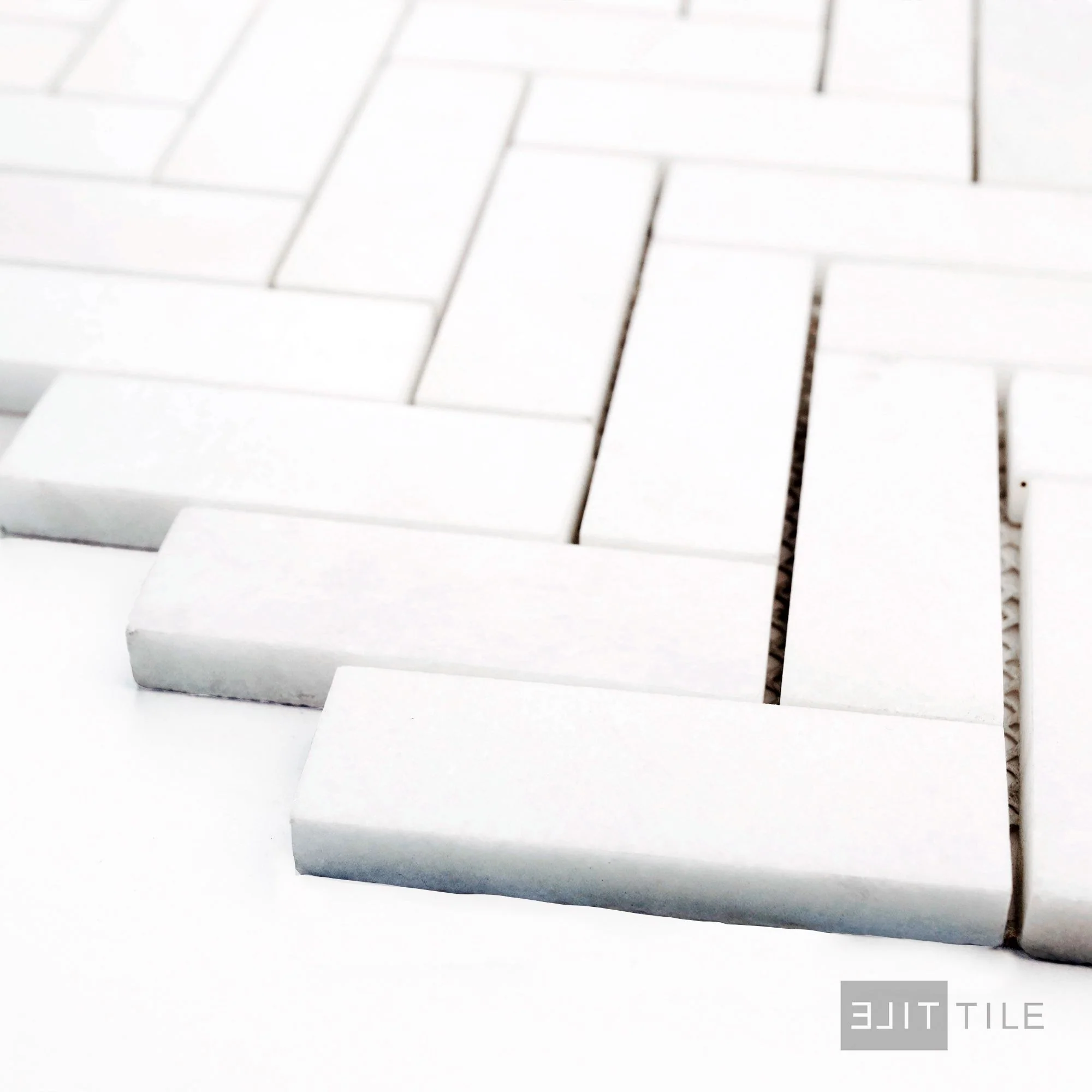 Thassos White Marble 1X3 Herringbone Honed Mosaic - Image 3