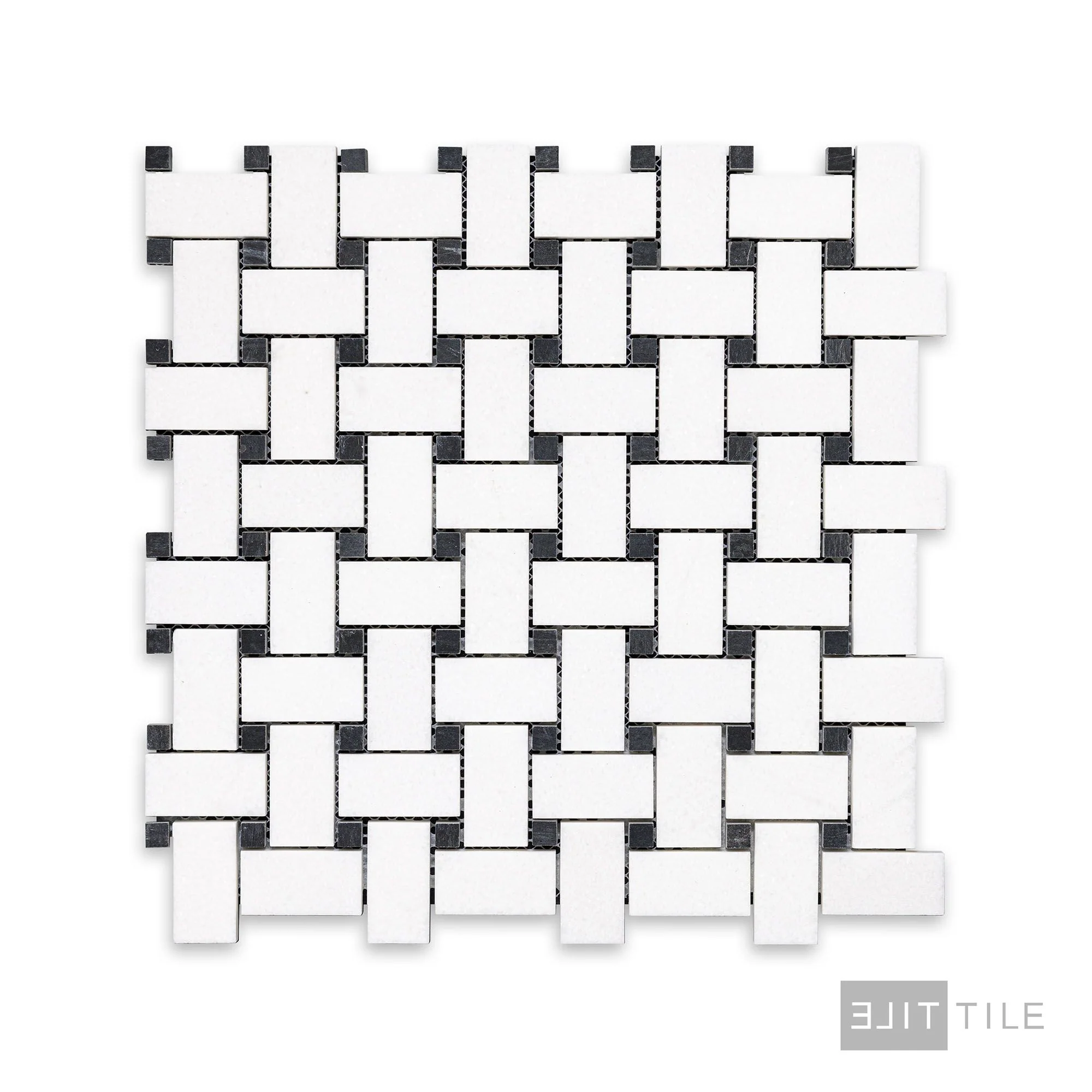 Thassos White Marble Basketweave W/ Black Dot Honed Mosaic - Image 2