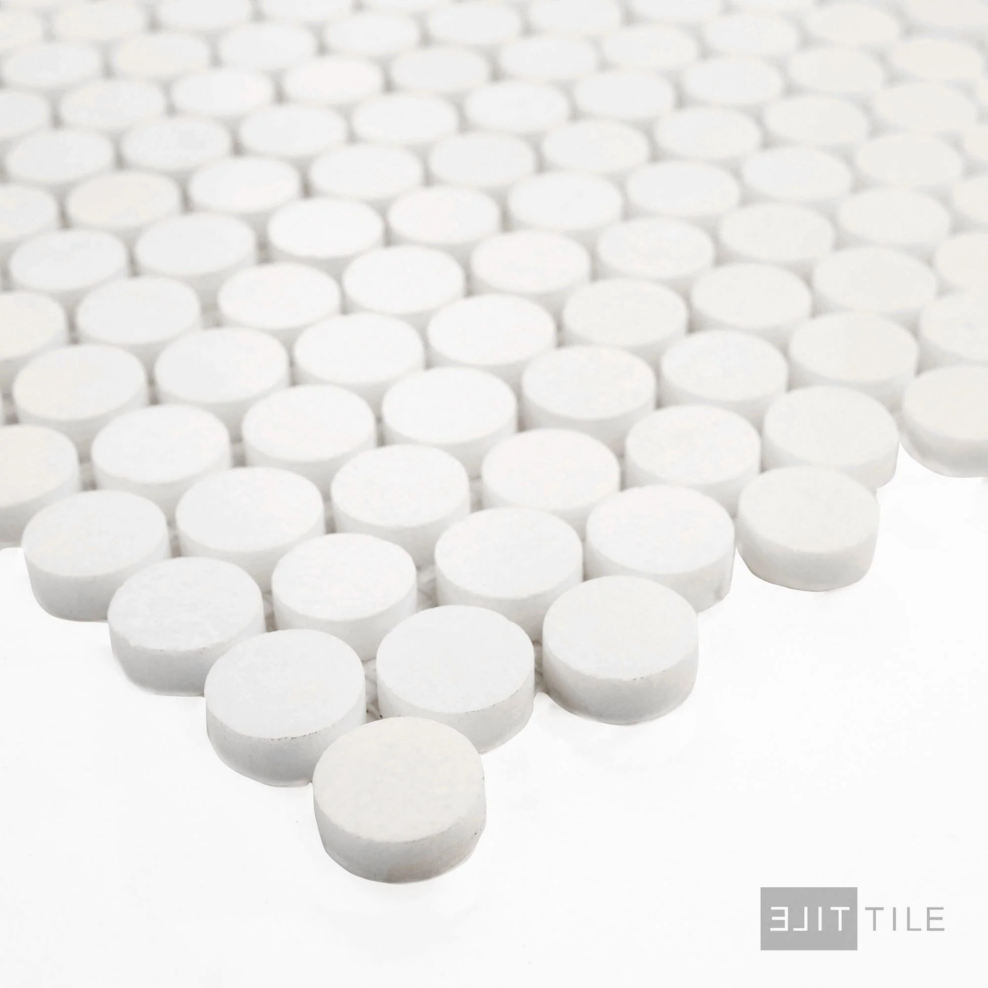 Thassos White Marble Penny Round Polished Mosaic - Image 3