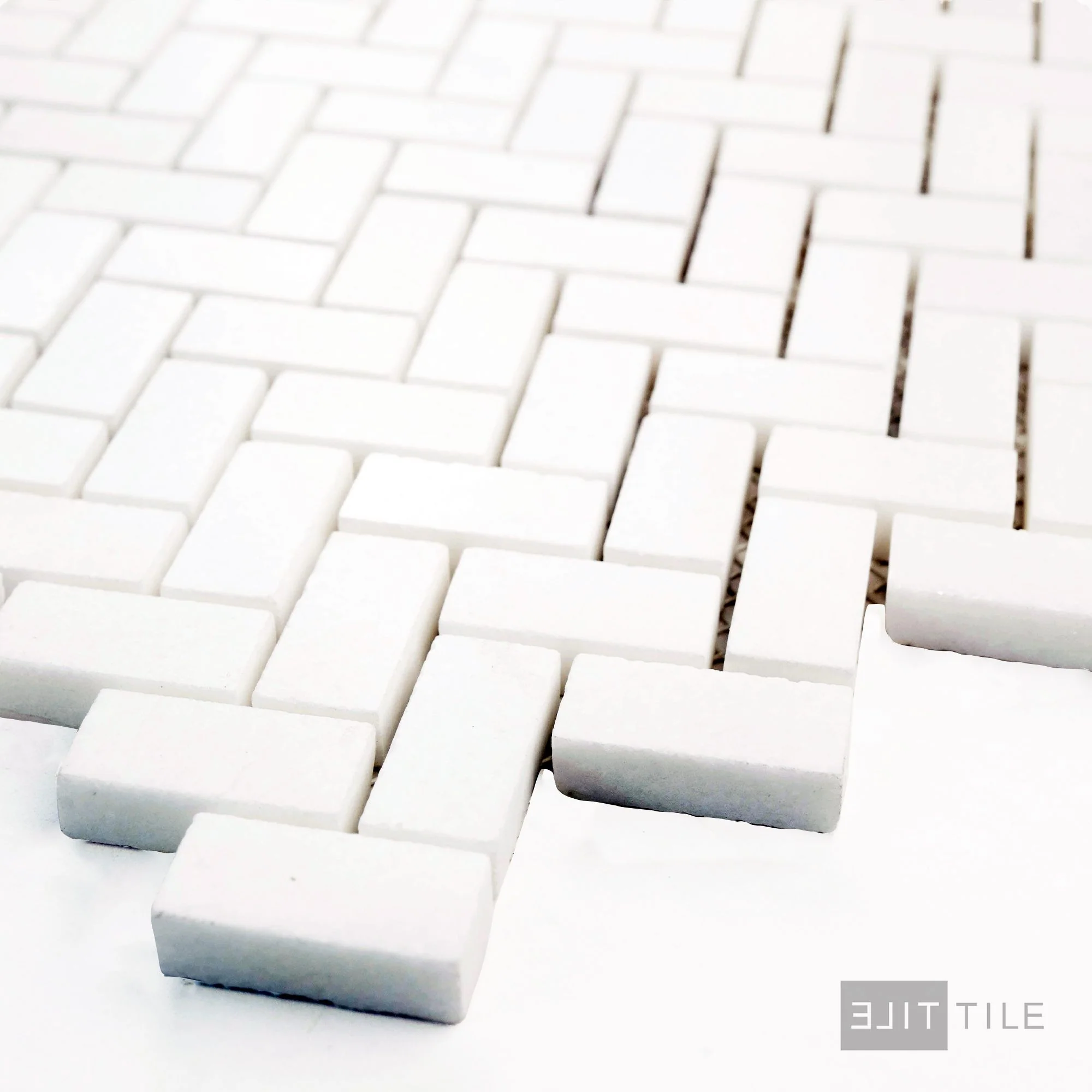 Thassos White Marble 5/8X1-1/4 Herringbone Polished Mosaic - Image 3