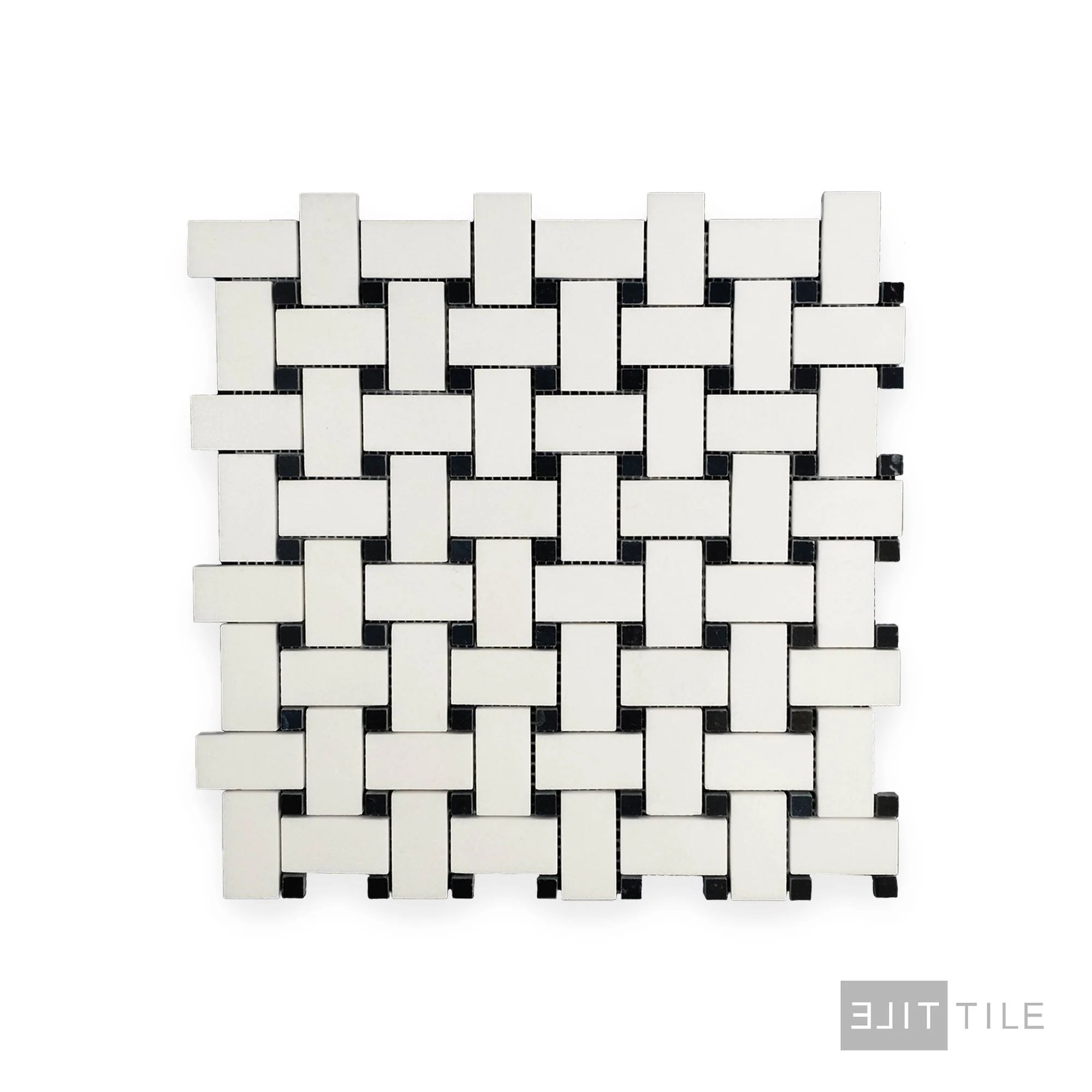 Thassos White Marble Basketweave W/ Black Dot Polished Mosaic - Image 2