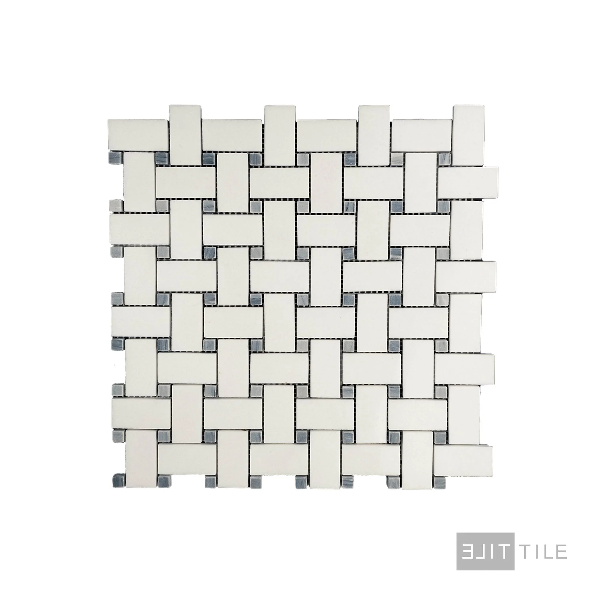 Thassos White Marble Basketweave W/ Blue Dot Polished Mosaic - Image 2