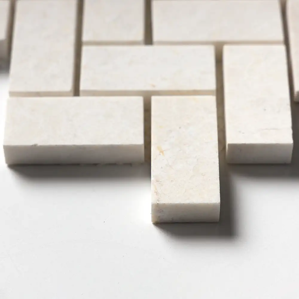 Vanilla Honed Marble 1X2 Herringbone Mosaic 12-1/8X13-3/8 Vanilla Honed - Image 3
