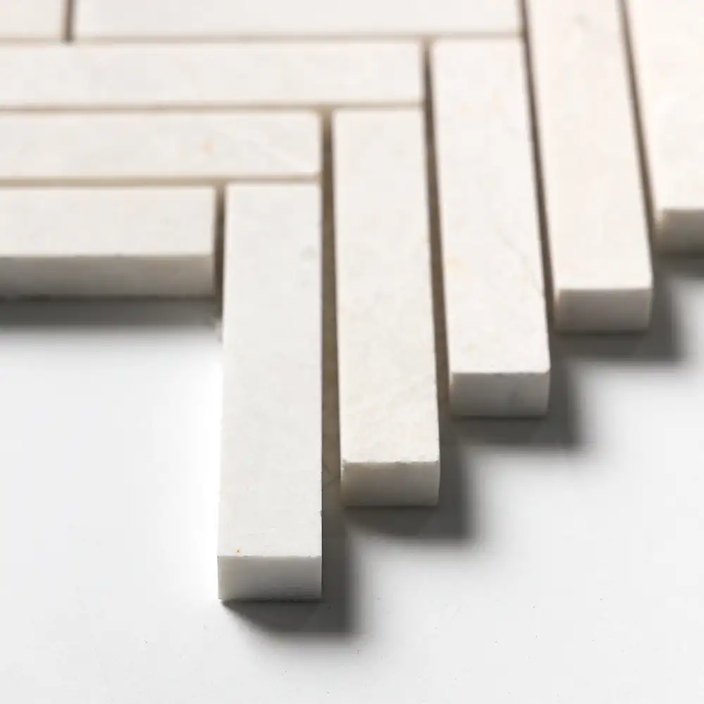 Vanilla Honed Marble 5/8X3 Herringbone Mosaic 10-7/16X12-13/16 Vanilla Honed - Image 4