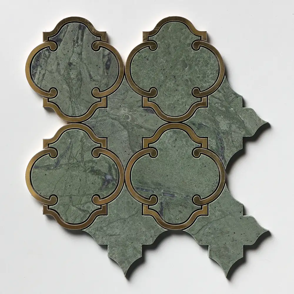 Verde Tia Honed Marble Casablanca Mosaic 10.5X11-3/16 Brass Verde Tia Honed - Image 2