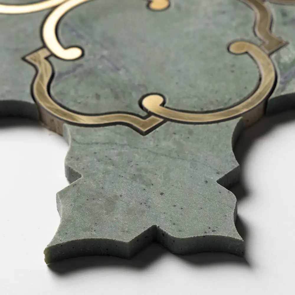 Verde Tia Honed Marble Casablanca Mosaic 10.5X11-3/16 Brass Verde Tia Honed - Image 3