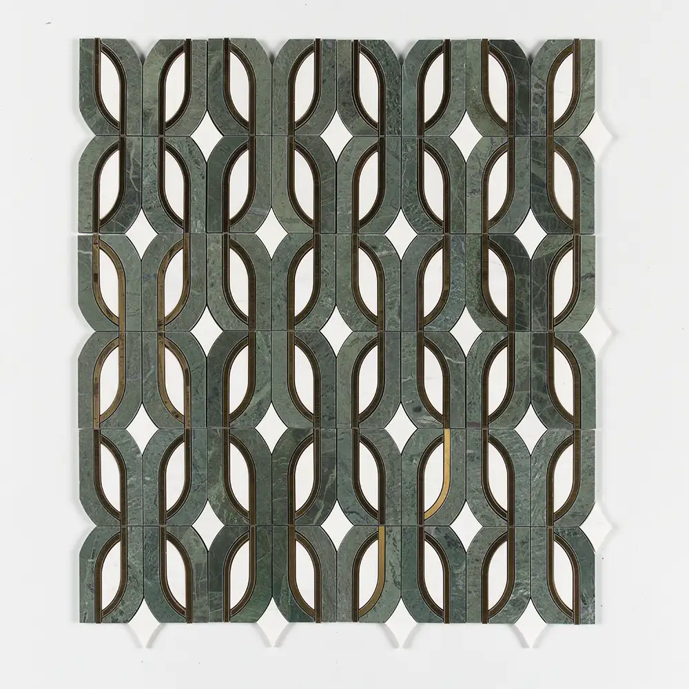 Verde Tia Honed Marble Butterfly Mosaic 7-13/16X11.75 Snow White Brass Verde Tia Honed