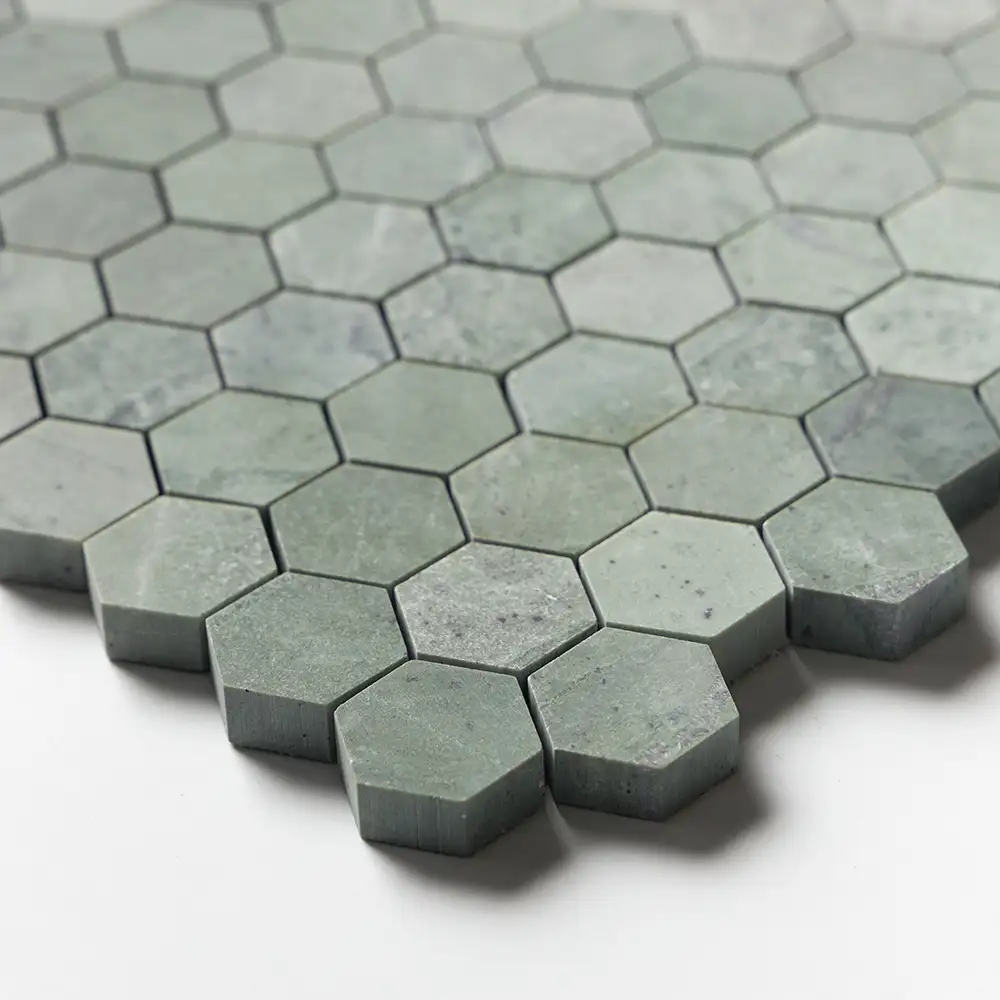Verde Tia Honed Marble 1X1 Hexagon Mosaic 11-5/8X12 Verde Tia Honed - Image 3
