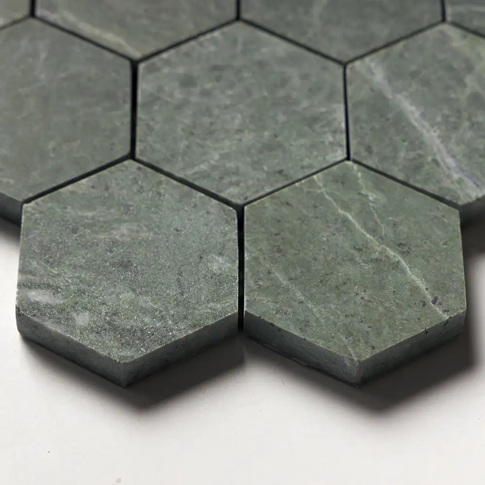 Verde Tia Honed Marble 2X2 Hexagon Mosaic 10-3/8X12 Verde Tia Honed - Image 4