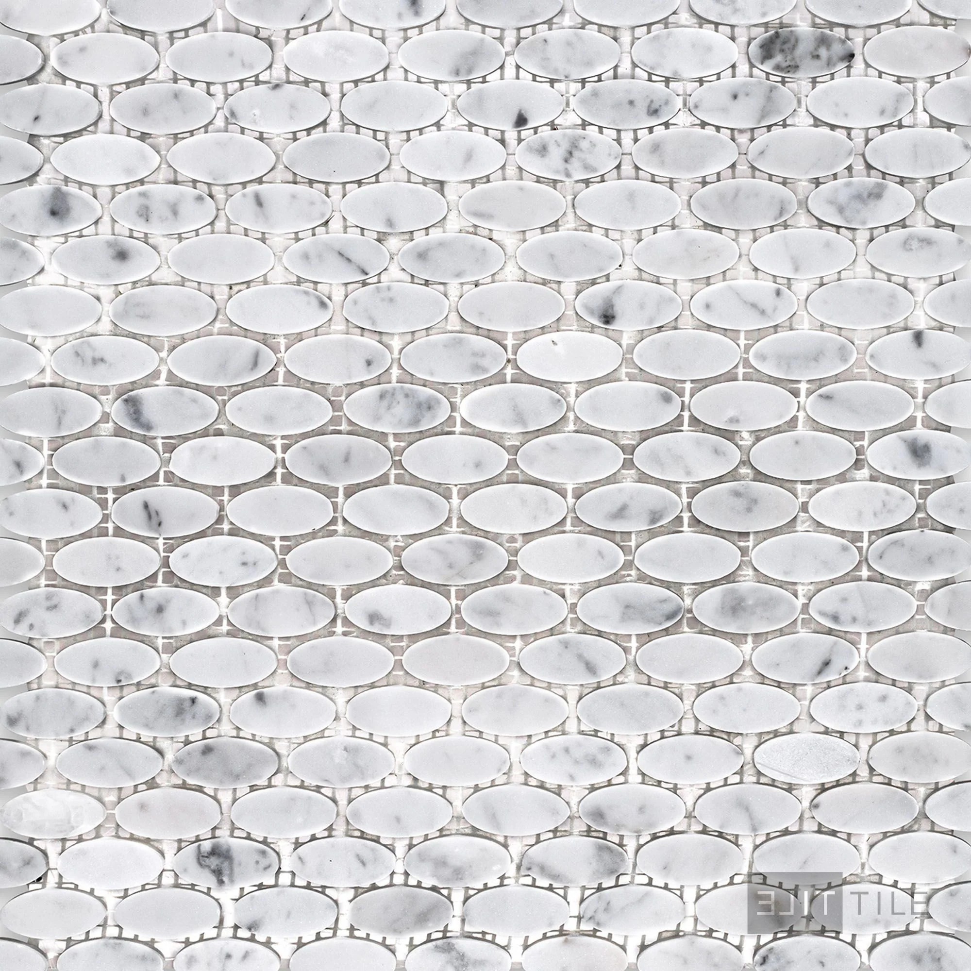 White Carrara Marble Oval Honed Mosaic