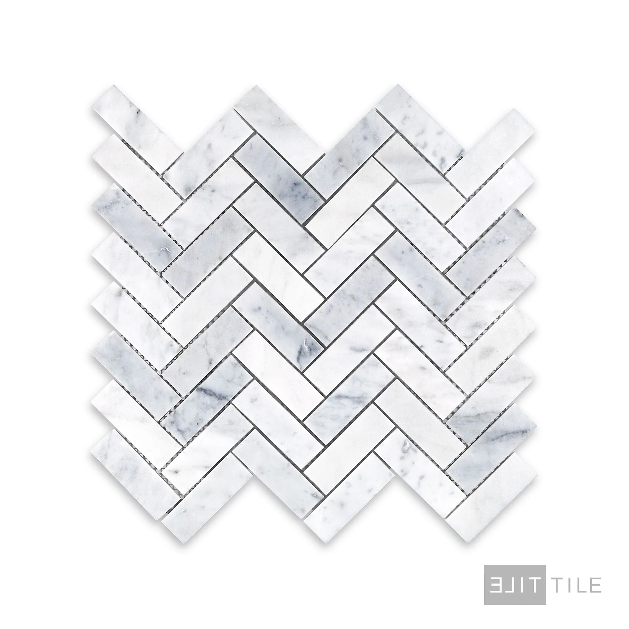 White Carrara Marble 1X3 Herringbone Honed Mosaic - Image 2